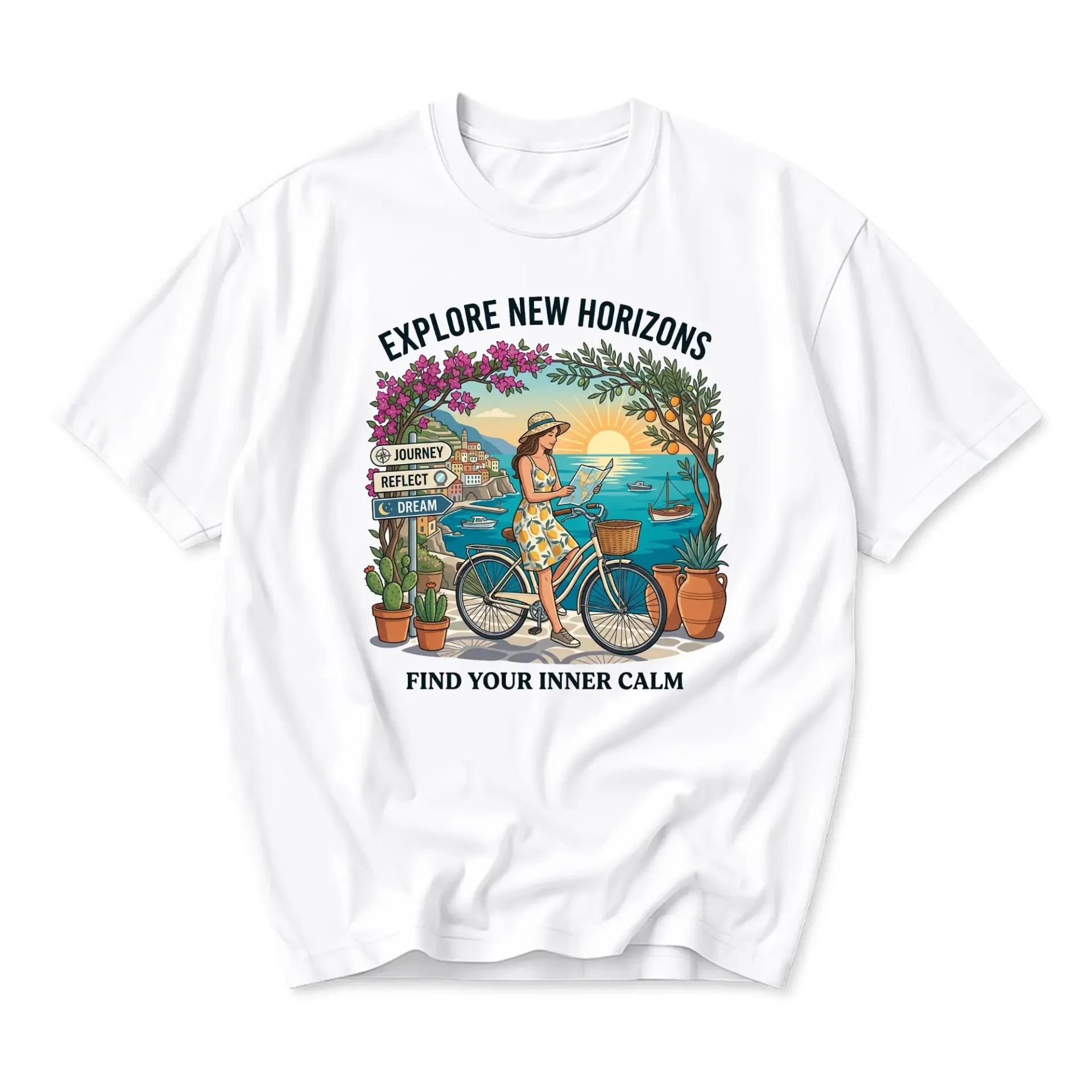 Graphic Tee Explore New Horizons Travel Illustration Unisex Crew Neck Cotton Blend Short Sleeve Casual Summer Shirt