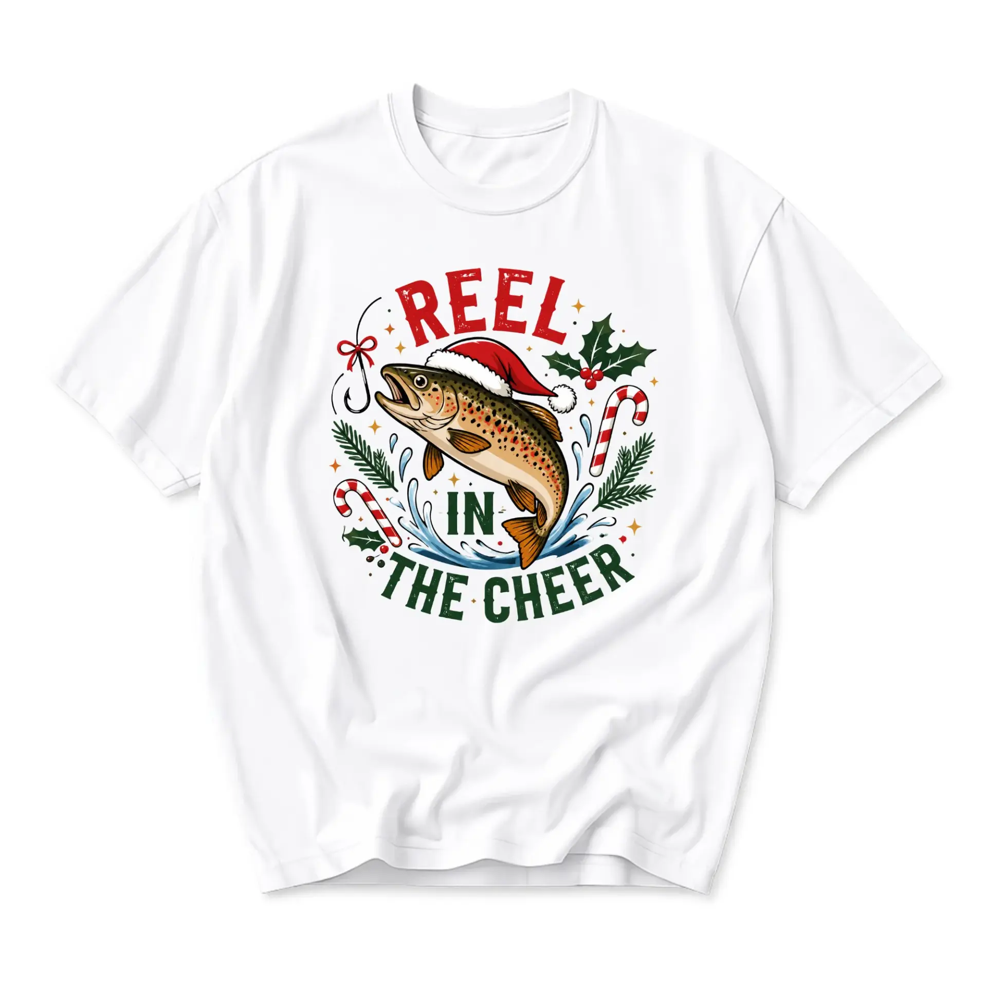 Funny Shirt Reel in the Cheer Graphic Tee Holiday Fishing Themed Unisex
