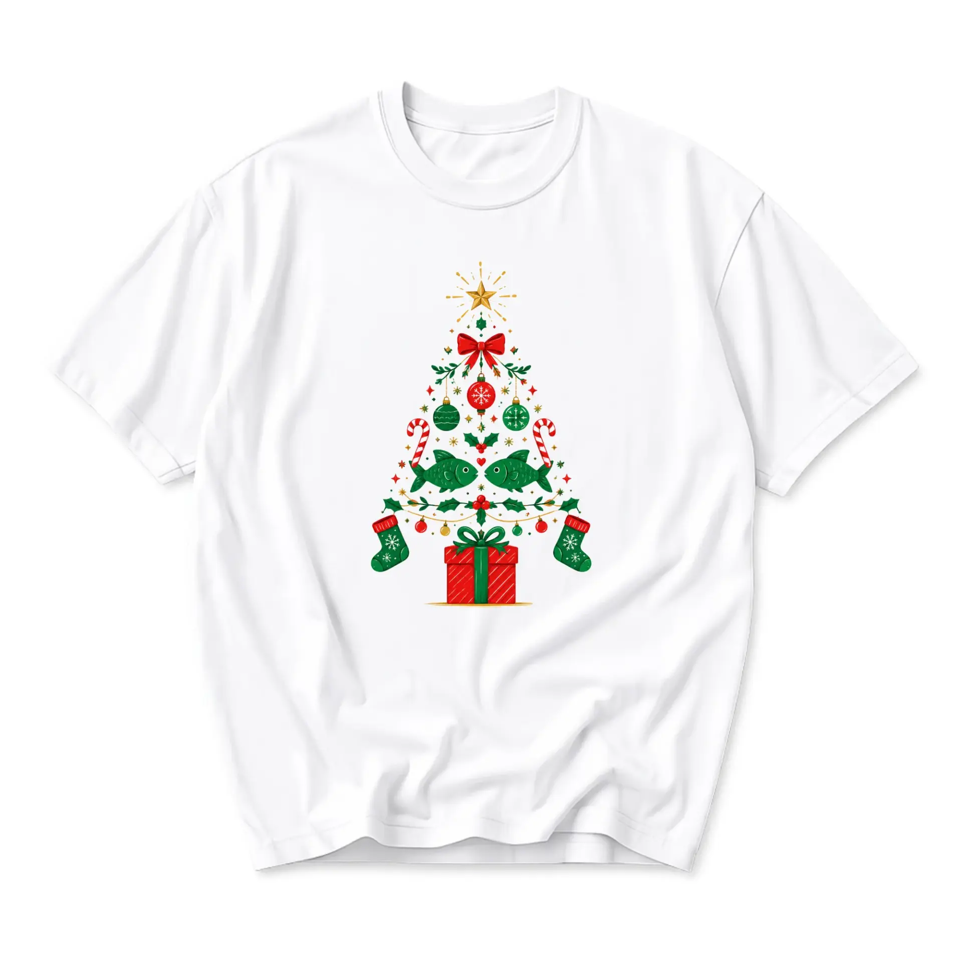 T-shirt Graphic Tee Featuring a Decorative Christmas Tree Illustration with