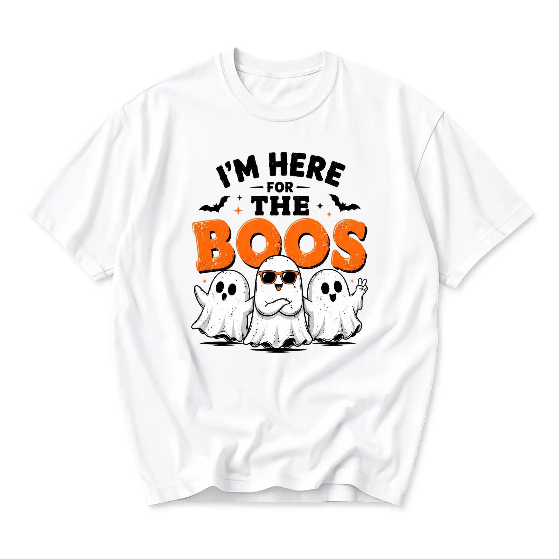 Funny Shirt I Am Here for the Boos Ghost Graphic Tee Unisex Crew Neck Short Sleeve Casual Cotton Blend Holiday Apparel