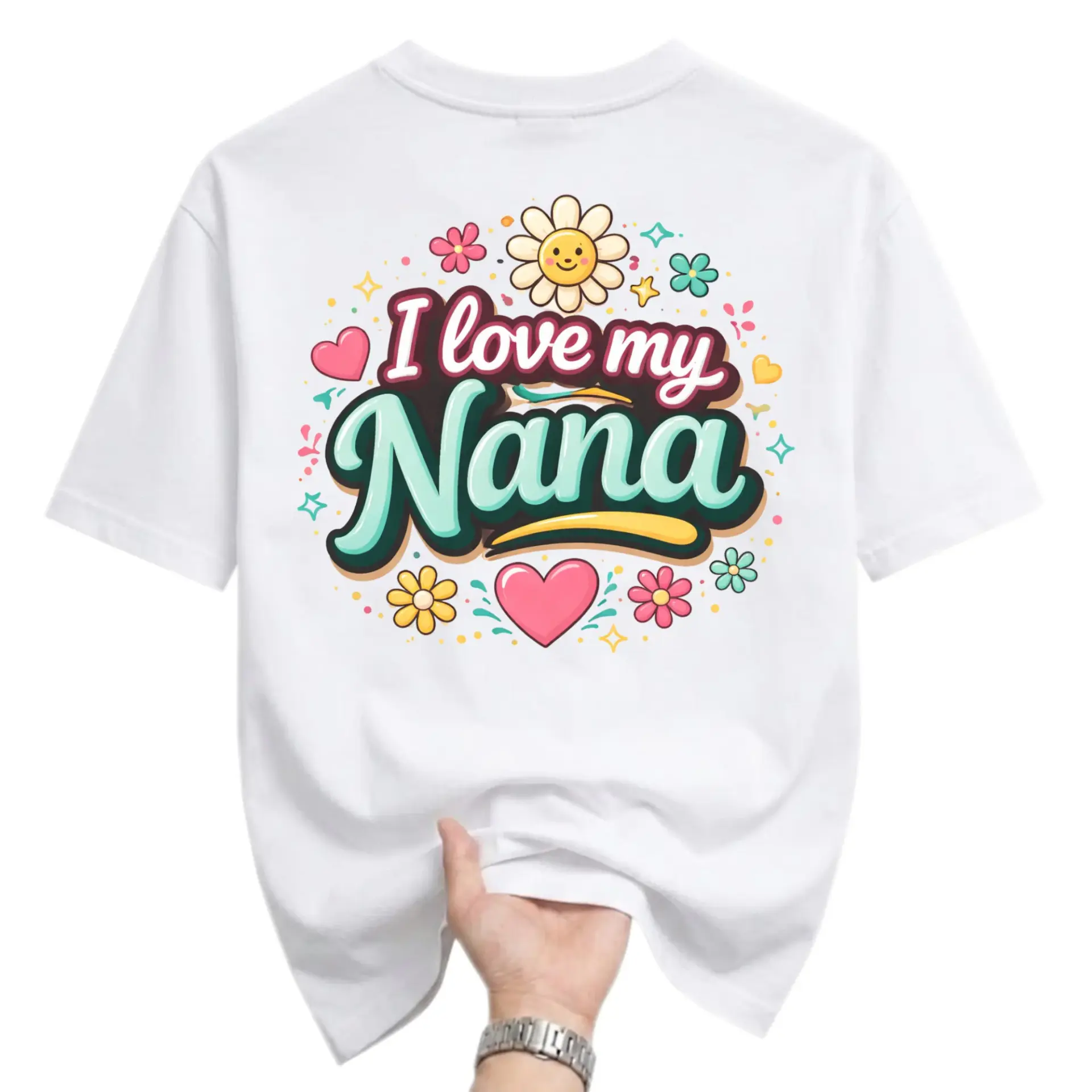 Graphic Tee I Love My Nana Flower Heart Print Unisex Crew Neck Casual Everyday Short Sleeve Cotton Blend T-Shirt Top
