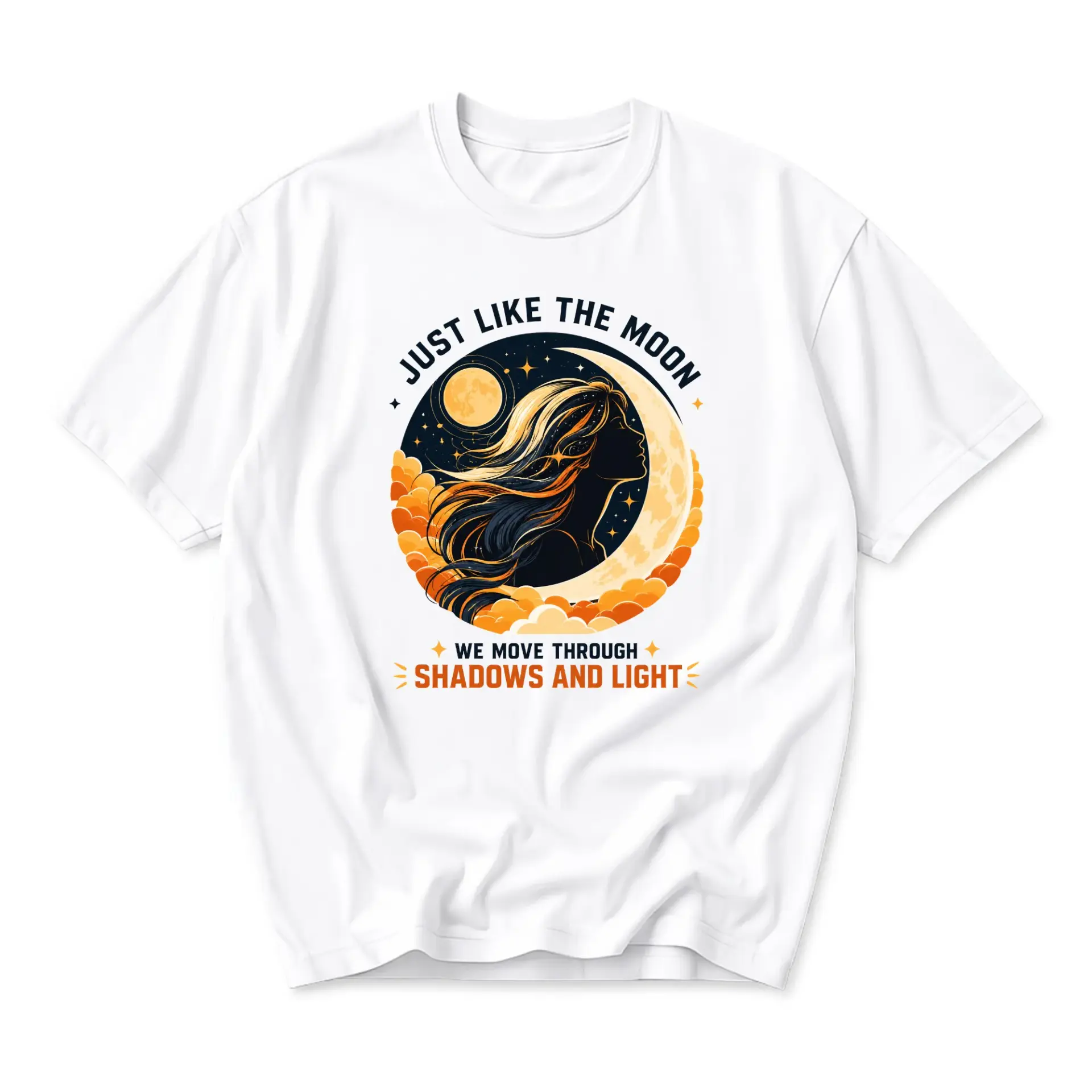 Graphic Tee Celestial Moon Silhouette Art Unisex Crew Neck Cotton Blend Shirt for Casual Everyday Apparel Style