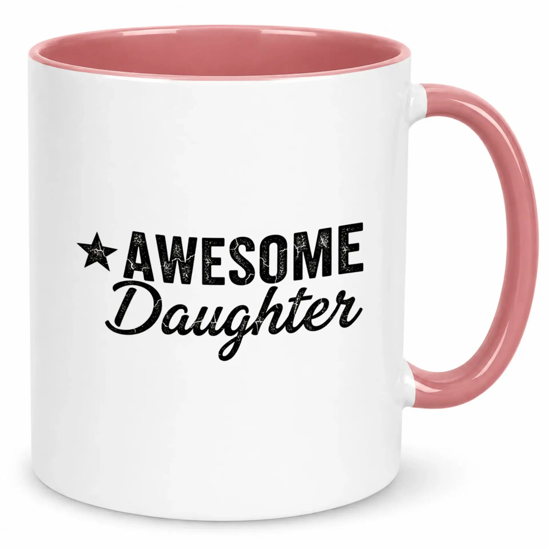 Awesome Daughter Ceramic Coffee Mug with Pink Handle and Interior White 11oz or 15oz Capacity Beverage Cup Thoughtful Gift for Daughters Birthday Present