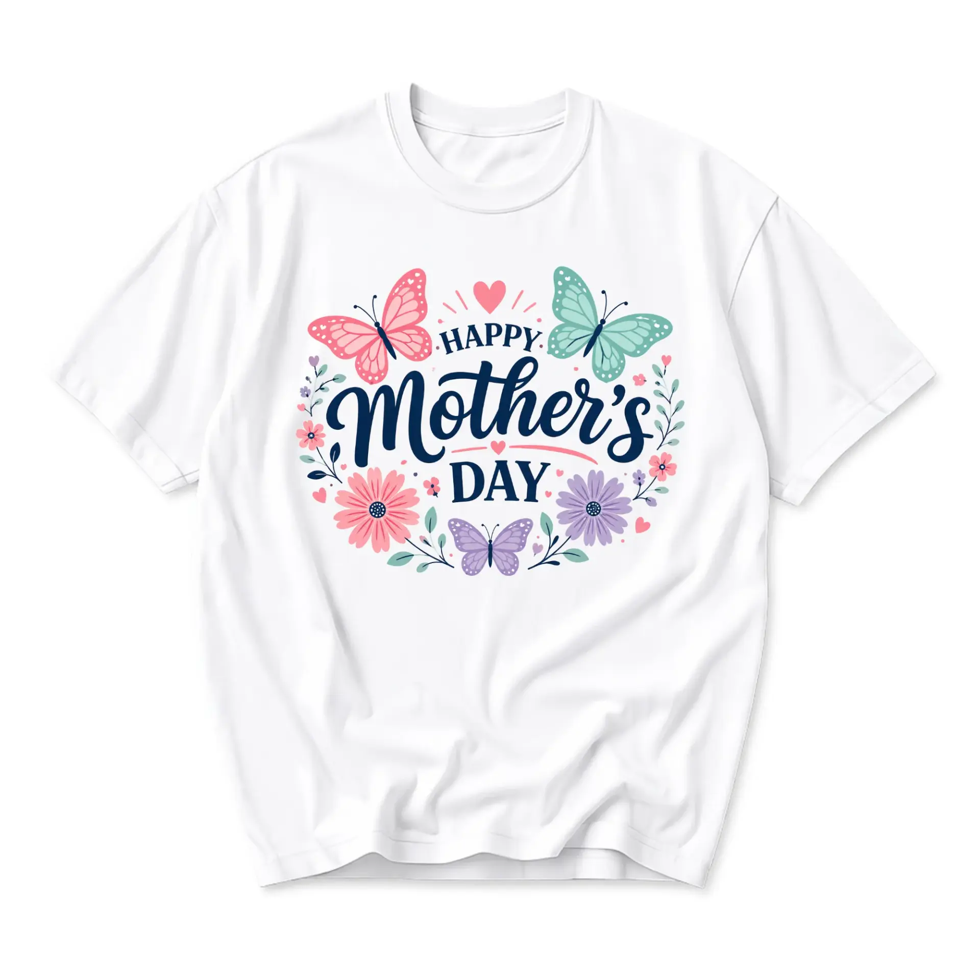 T-shirt Happy Mother's Day Butterfly Floral Graphic Tee Unisex Crew Neck Casual Everyday Short Sleeve Top Shirt
