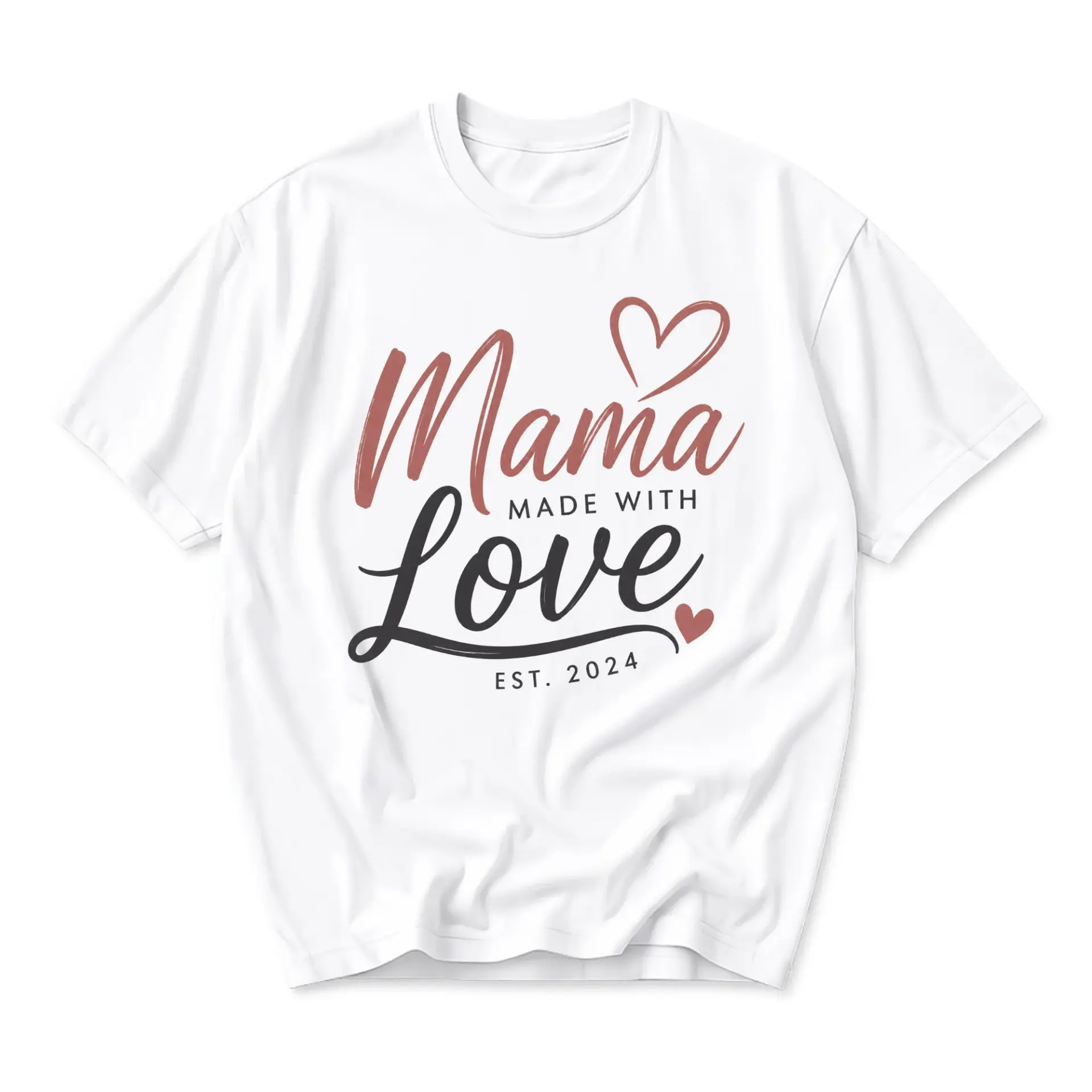 Graphic Tee Mama Made with Love Est 2024 Design Unisex Casual Crew Neck T-Shirt for Everyday Comfort and Style