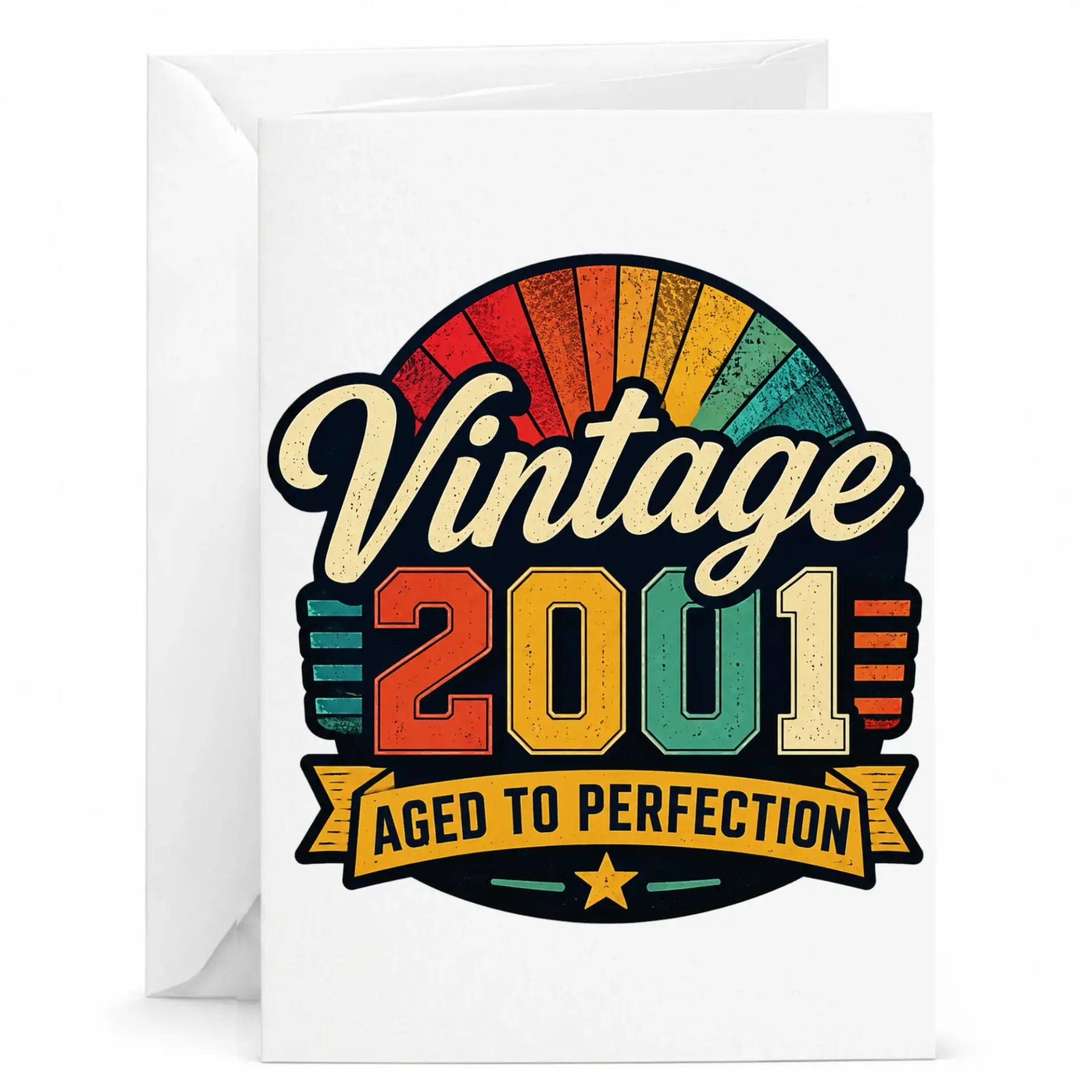 Birthday Card Vintage 2001 Aged to Perfection Retro Style Greeting Card with Envelope for Milestone Celebration
