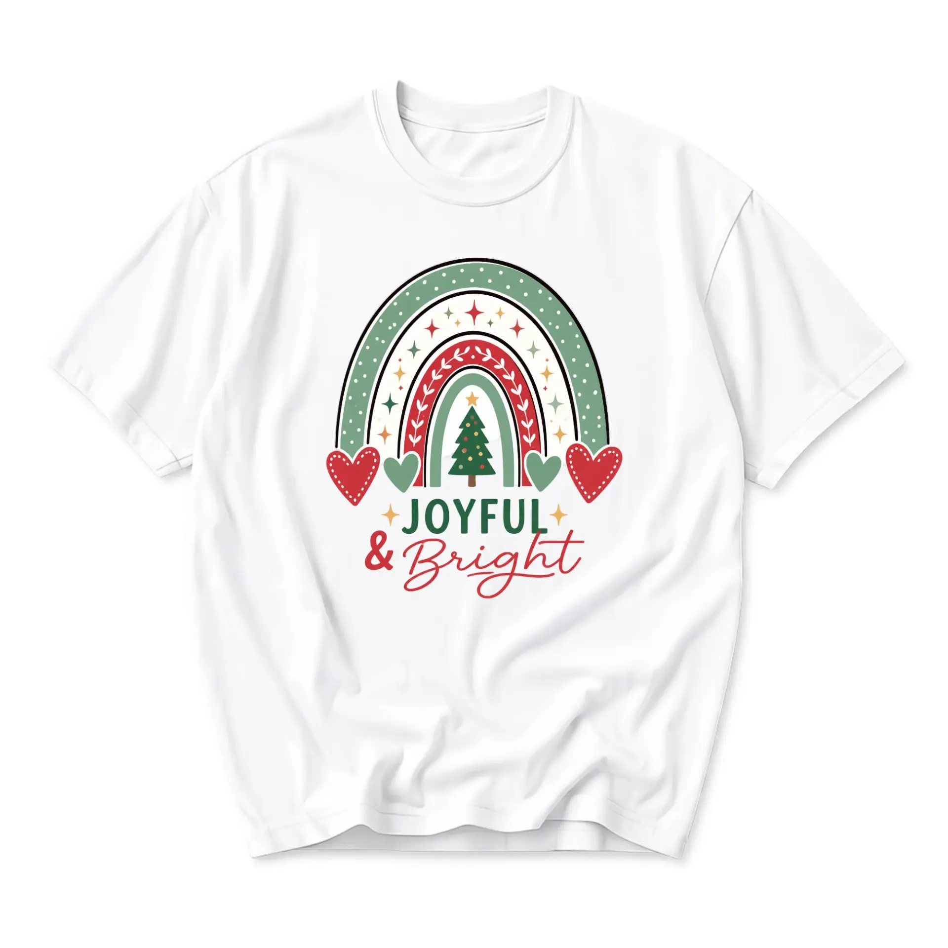 Graphic Tee Joyful and Bright Rainbow Christmas Tree Shirt Festive Holiday Season Unisex Cotton Crew Neck T-Shirt