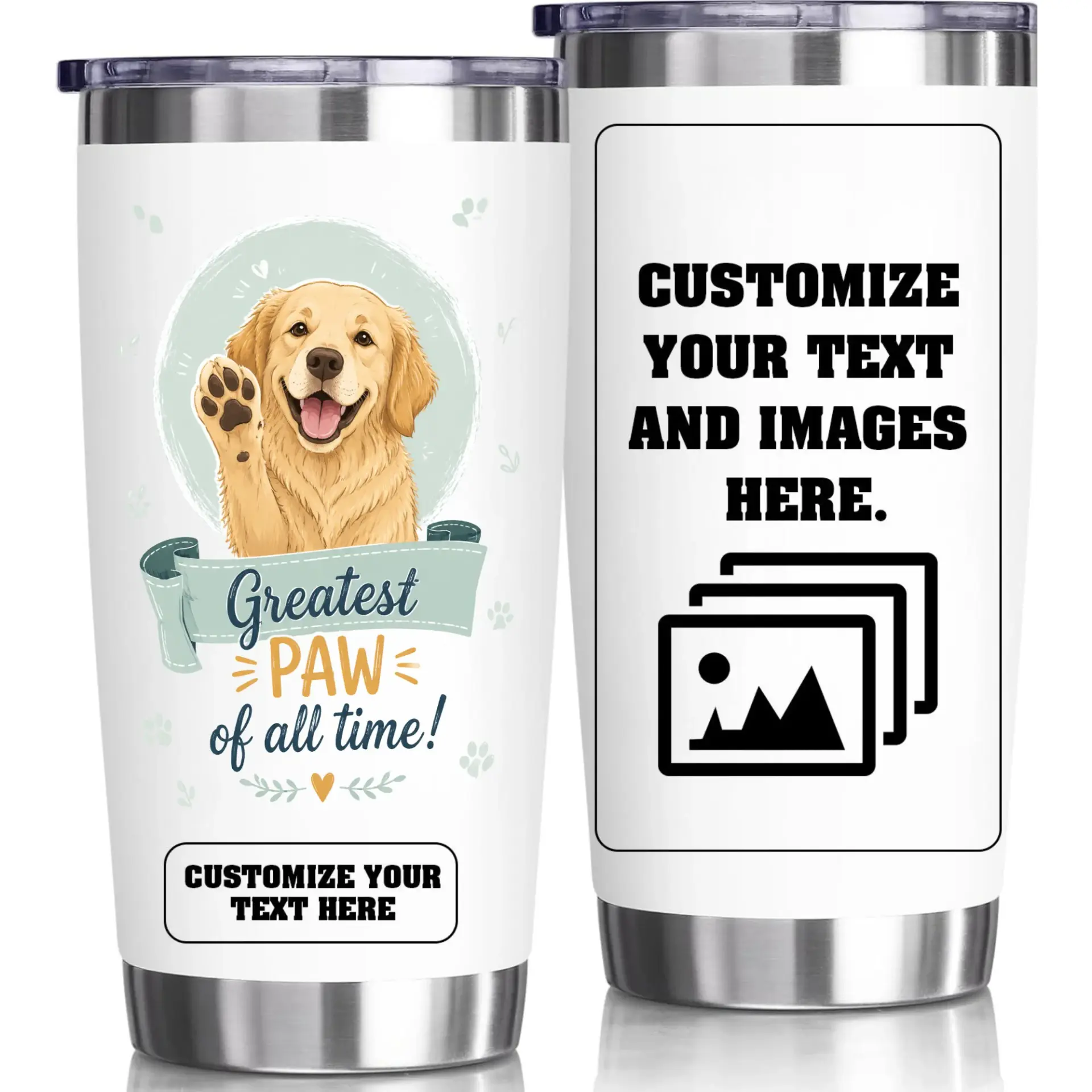 Stainless Steel Tumbler Greatest Paw of All Time Golden Retriever Dog Lover Travel Mug 20oz Insulated Cup Gift