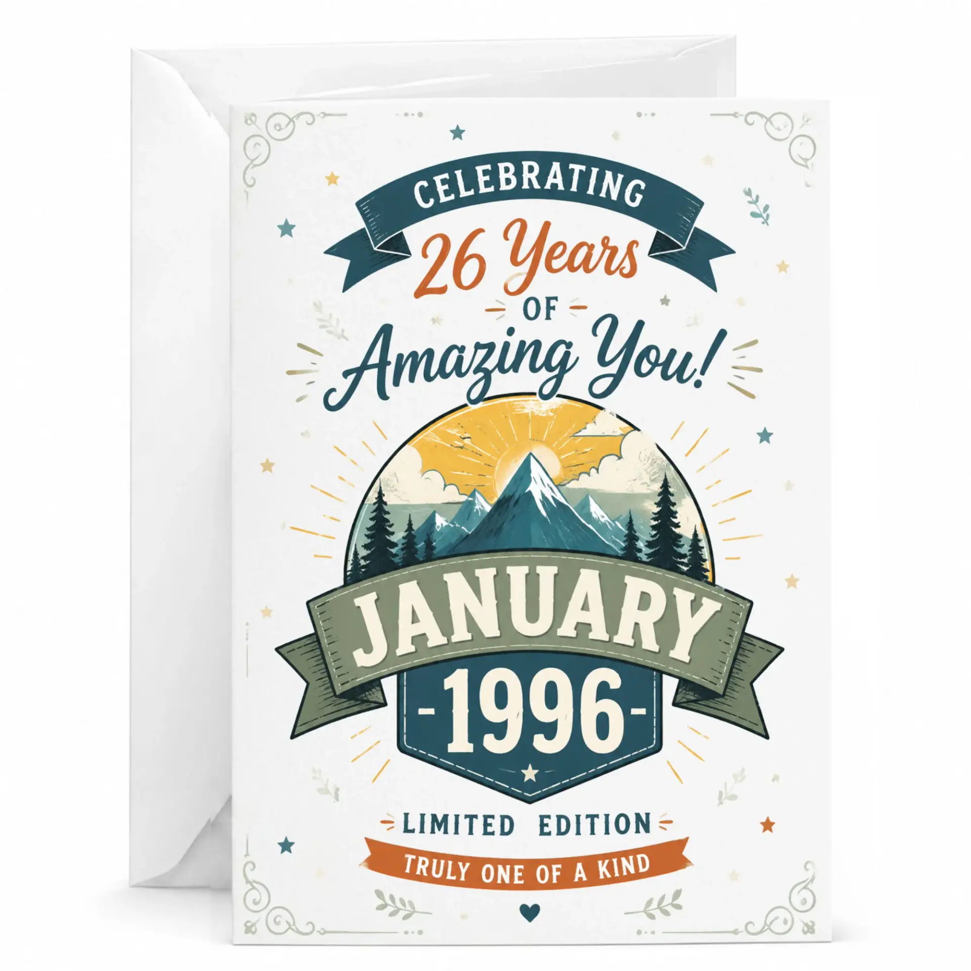 Birthday Card Celebrating 26 Years of Amazing You January 1996 Limited Edition Vintage Mountain Nature Style Greeting