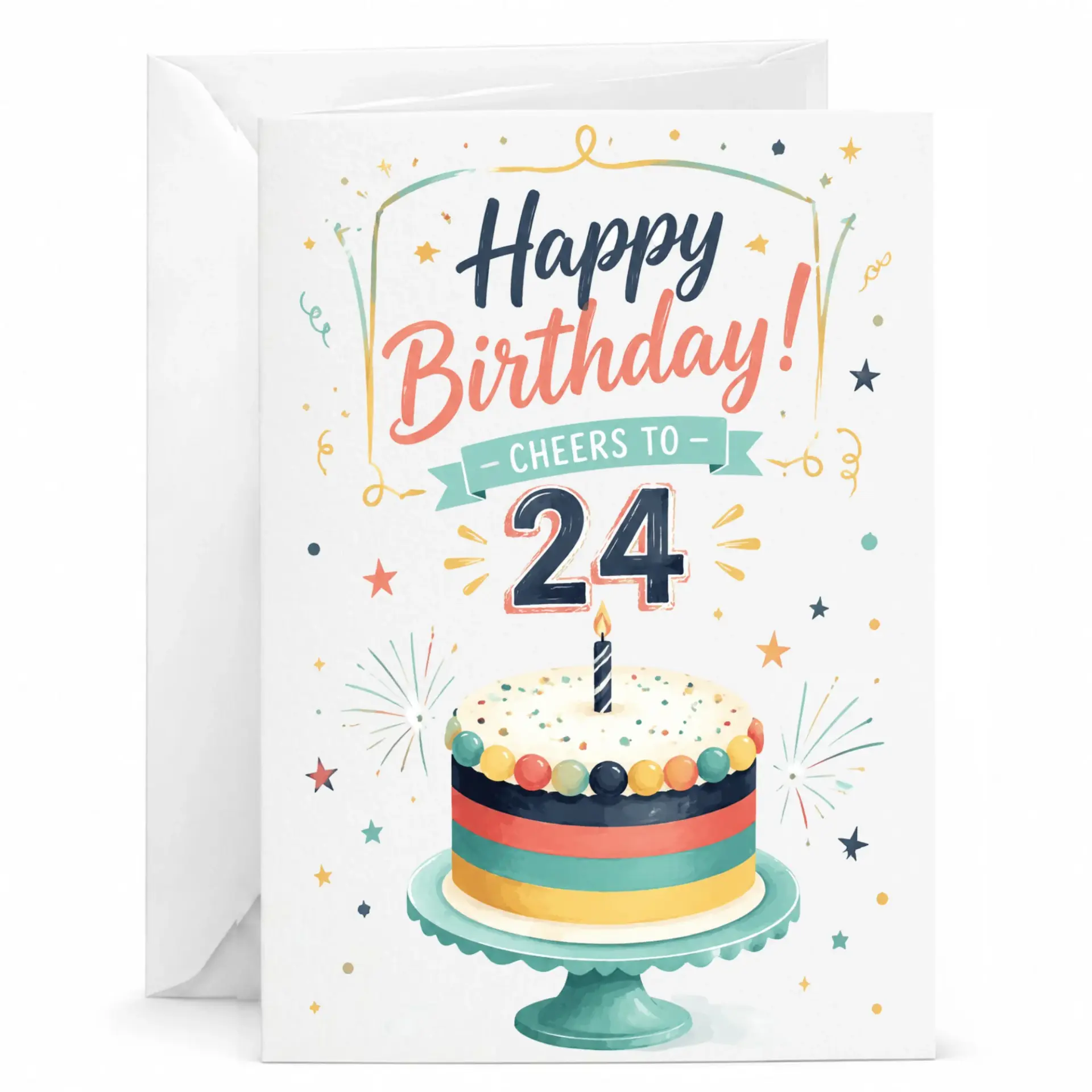 Birthday Card for 24th Birthday Celebration Funny Illustrative Greeting Card for Friends and Family Members 5x7 Inches