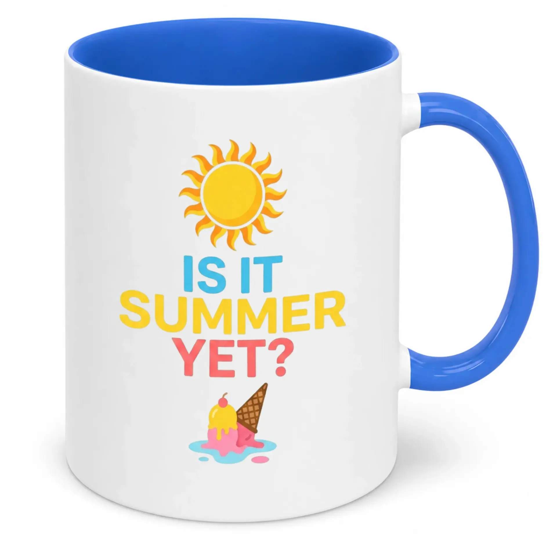 Funny Ceramic Coffee Mug with Summer Sun and Melting Ice Cream Design, 'is It Summer Yet?' Drinkware for Warm Weather Fans