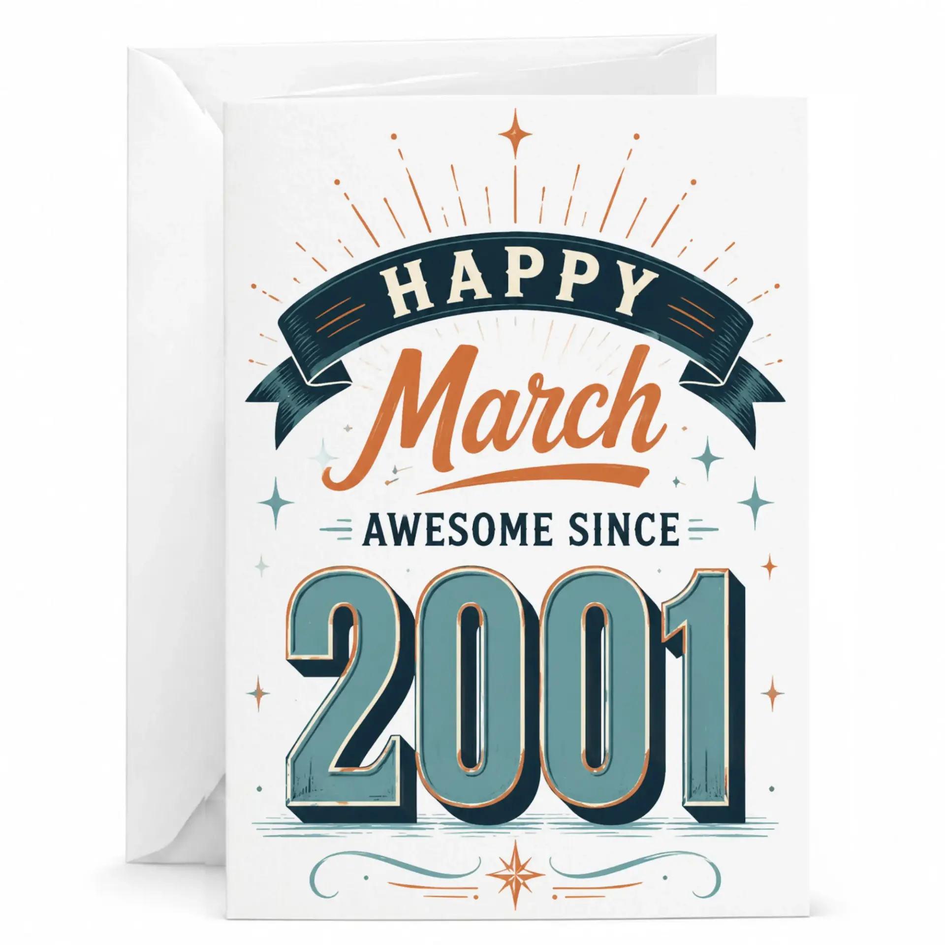 Birthday Card Happy March 2001 Vintage Style Greeting Card for Birthday Milestone Celebration with Envelope