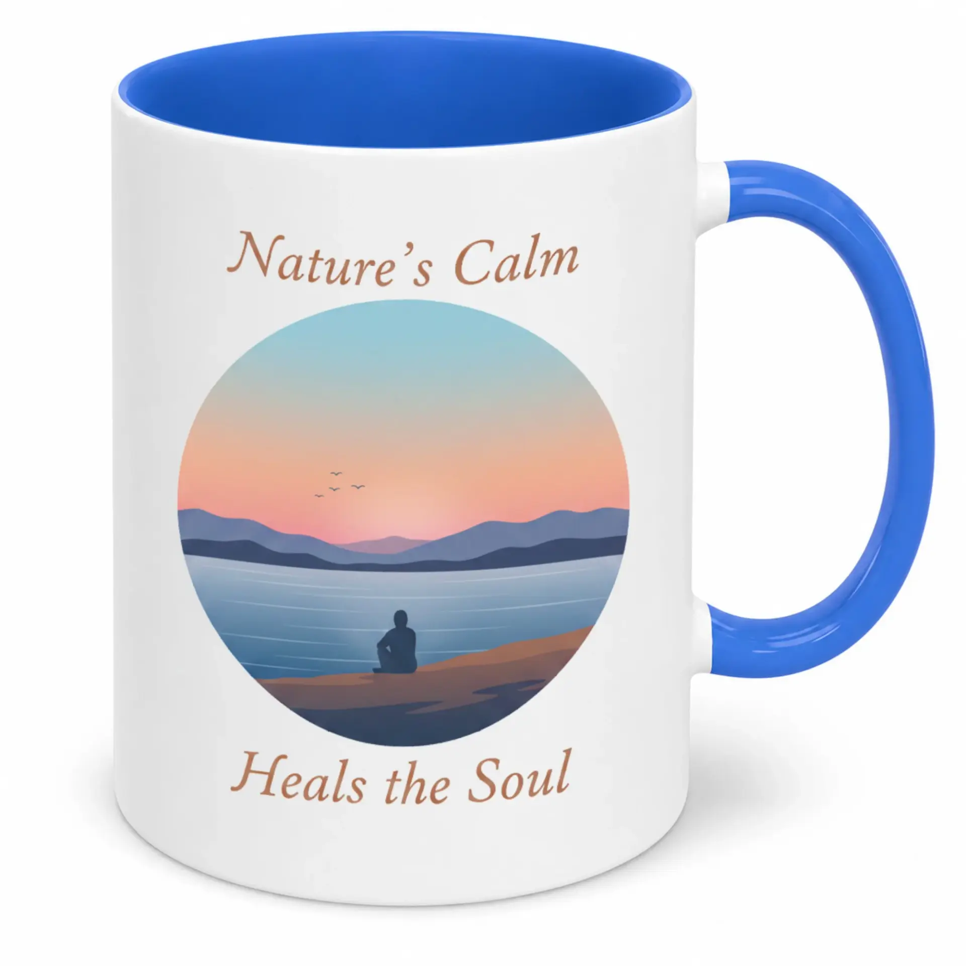 Ceramic Coffee Mug with Nature's Heals the Design Inspirational Drinkware for Serenity Sunset Lake View