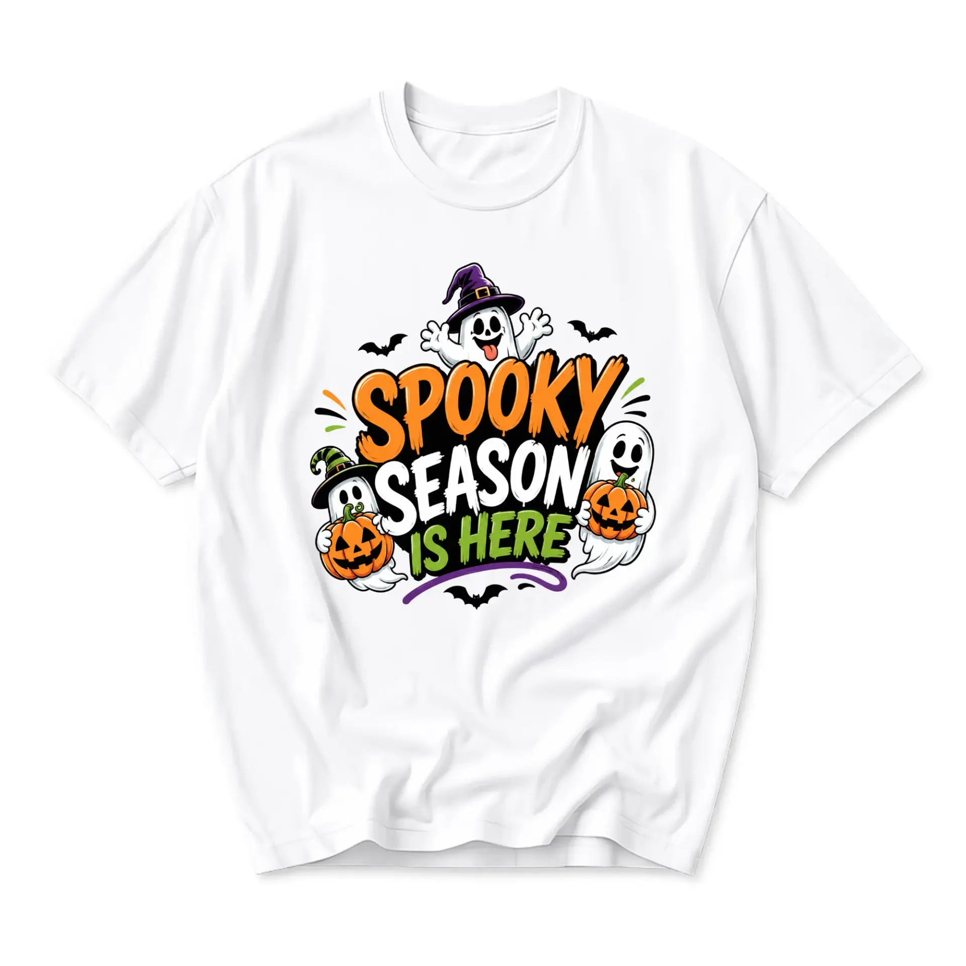 Funny Shirt Spooky Season Is Here Halloween Graphic Tee Unisex Crew Neck Short Sleeve Casual Cotton Blend Top White