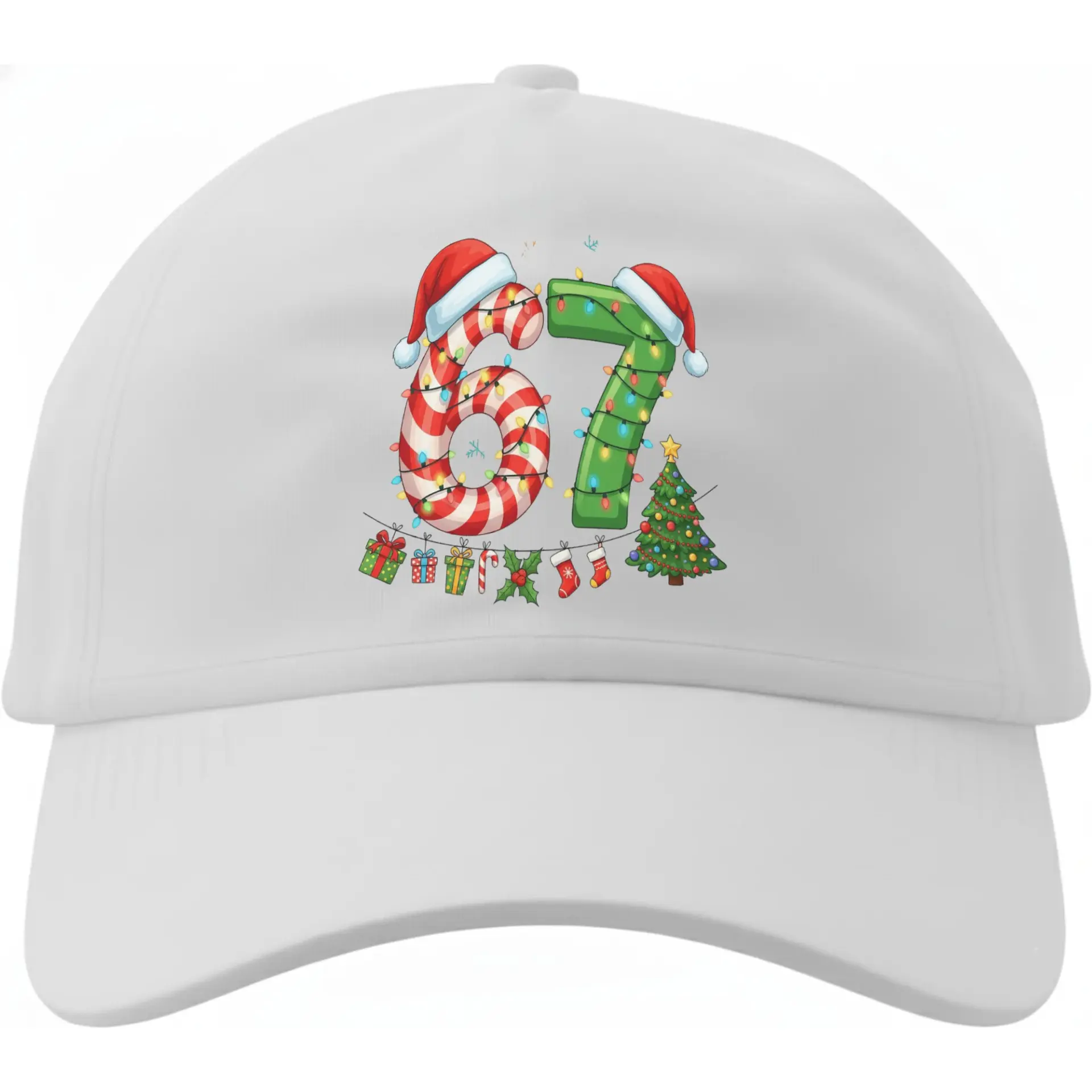 Baseball Cap with Festive Sixty Seven Graphic Holiday Season Celebration Embroidered Look Cotton Blend Sun Hat