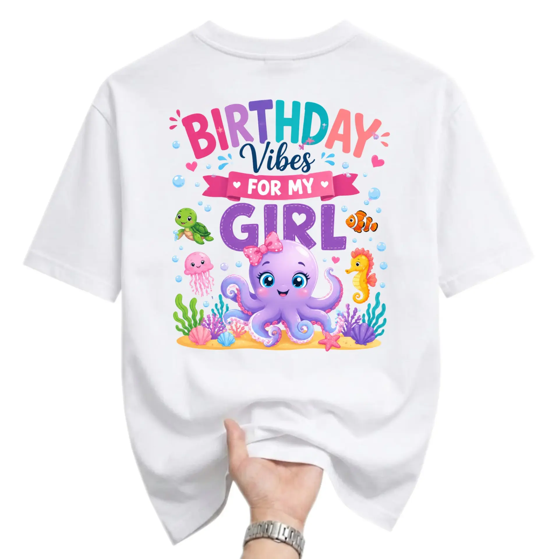 Graphic Tee Birthday for My Girl Sea Life Illustration Unisex Casual Crew