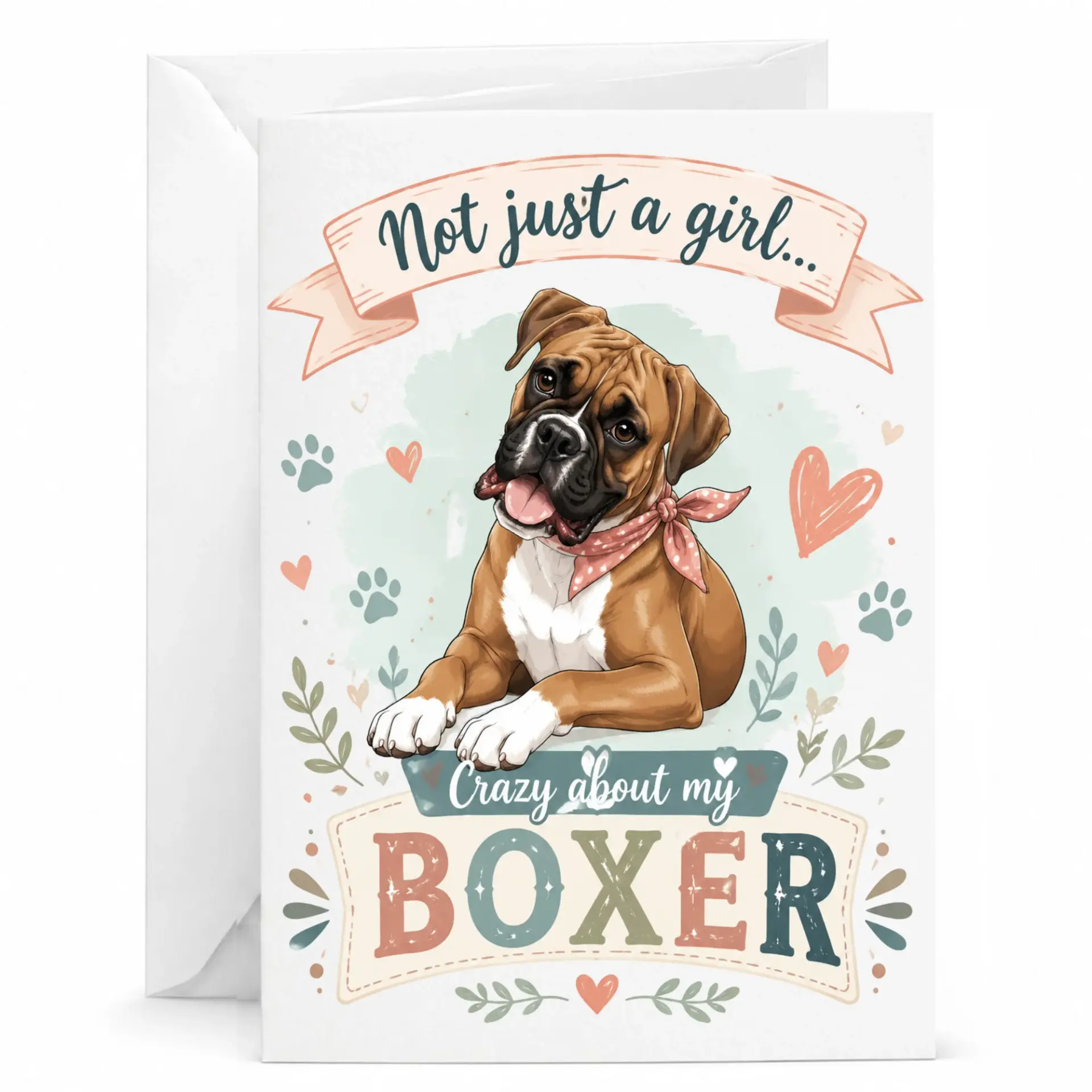 Funny Boxer Dog Greeting Card Cute Pet Theme Note Card for Boxer Lovers with Matching White Envelope 5x7 Inches