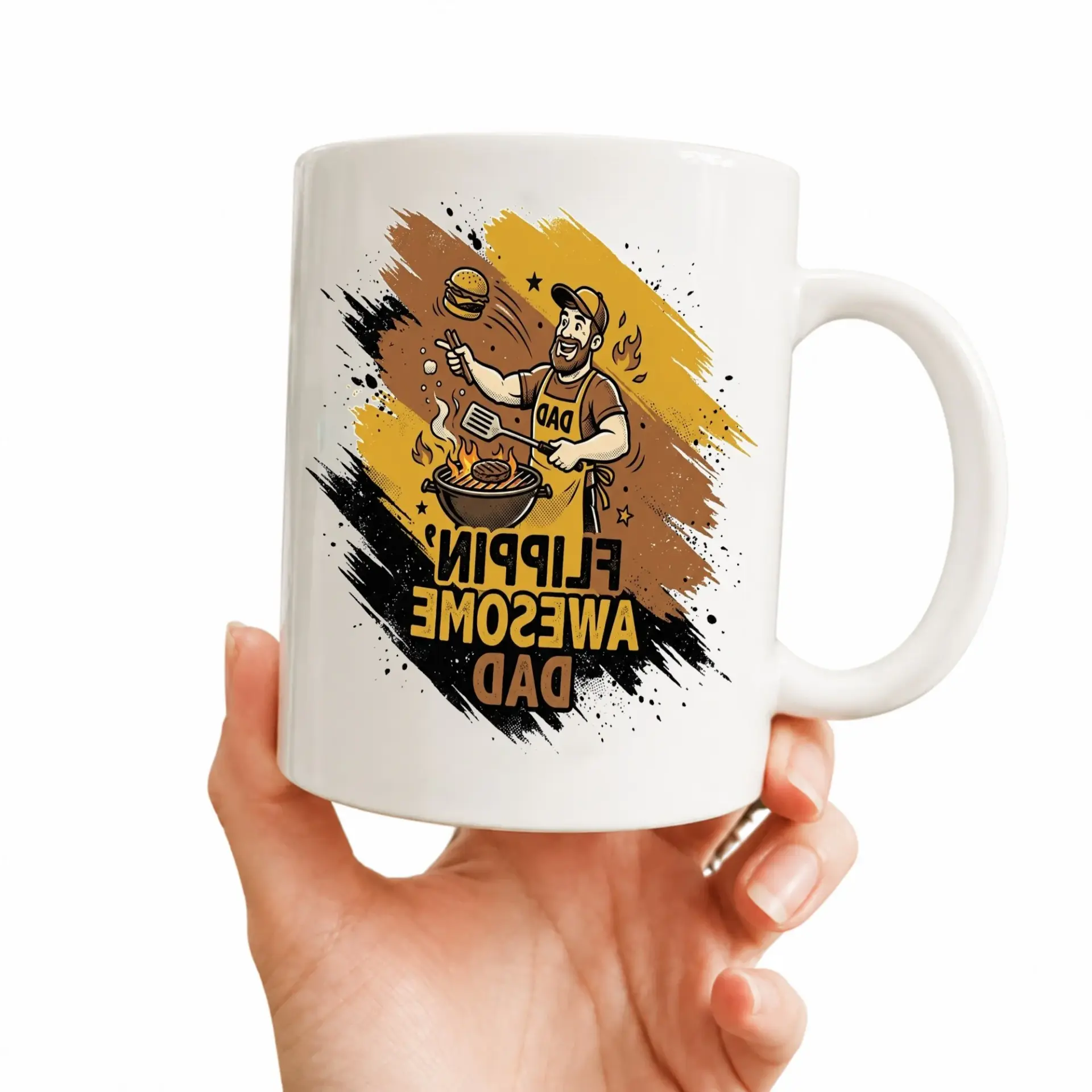 Flippin Awesome Dad Ceramic Coffee Mug Funny Grilling Theme Drinkware Gift for Father Husband or Grandfather