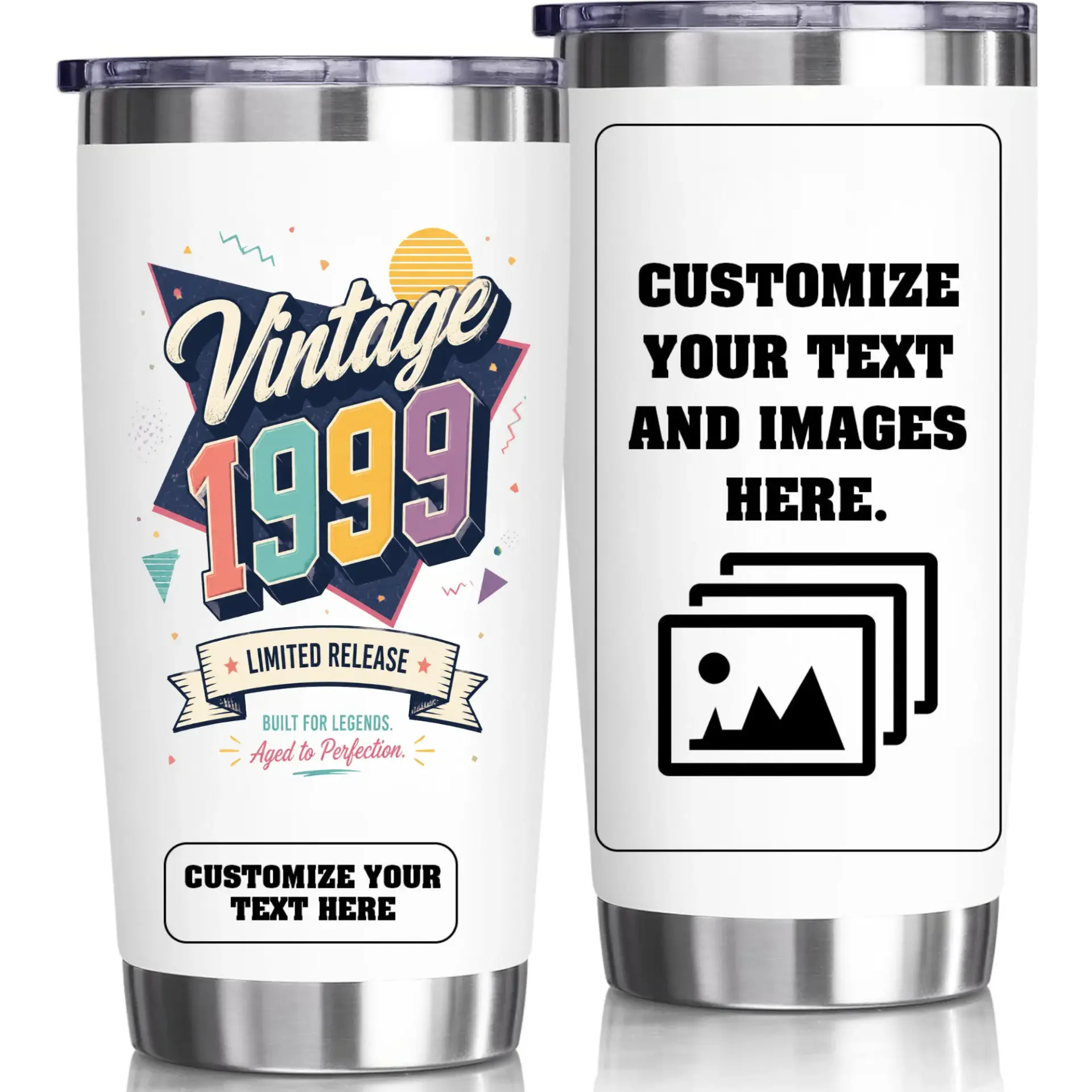 Stainless Steel Tumbler 20oz Custom Travel Cup Retro 1999 Design Insulated Beverage Container for Hot and Cold Drinks