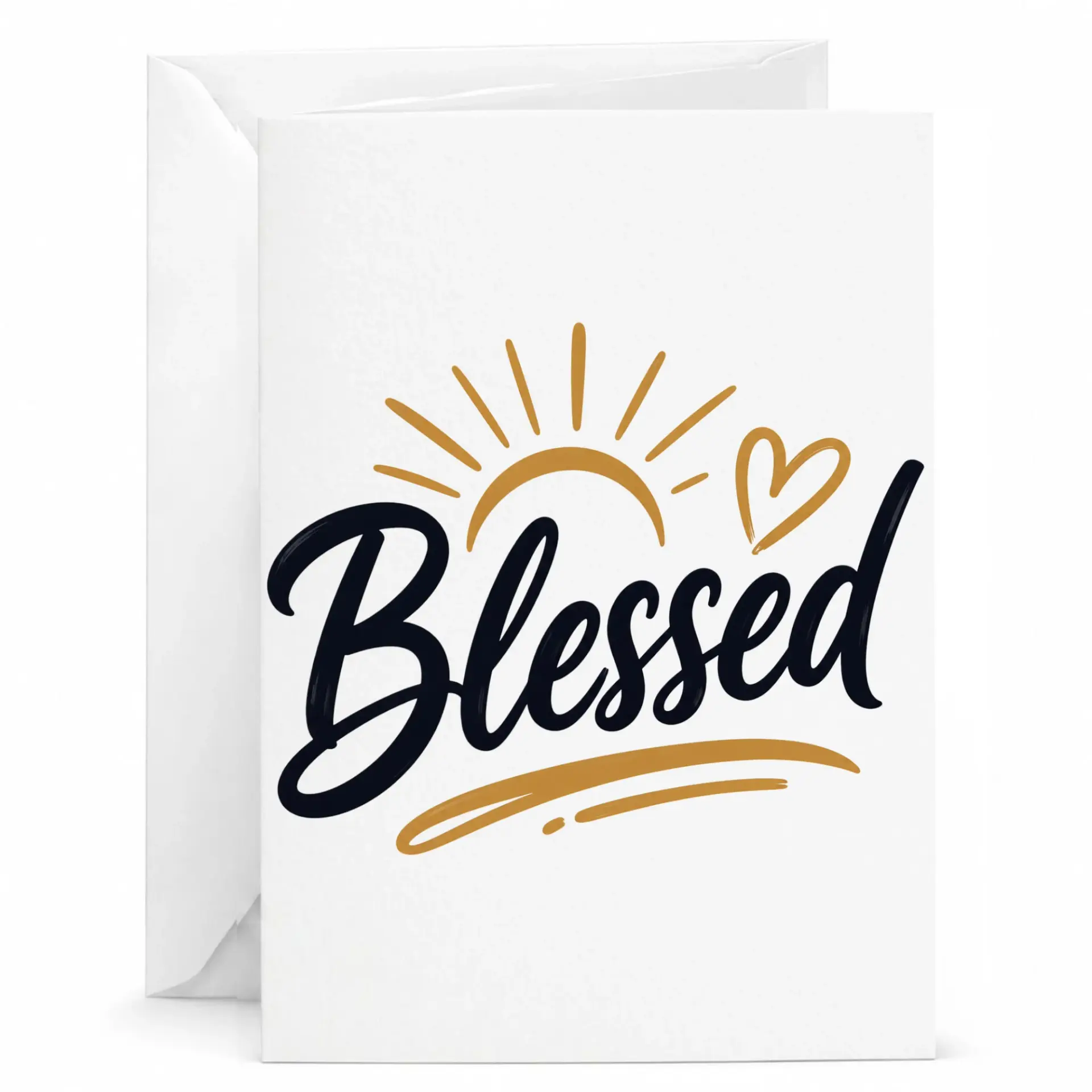 Blessed Greeting Card with Inspirational Gold Sun and Heart Design for Heartfelt Messages and Special Occasions
