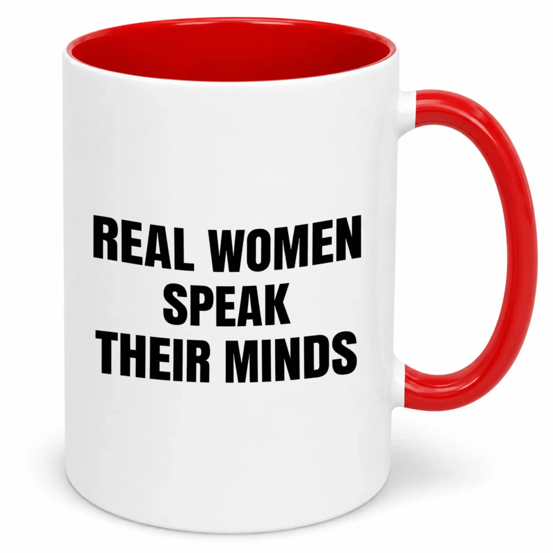 Coffee Mug Empowering 'real Women Speak Their Minds' White Ceramic Tea Cup Inspirational Red Handle Drinkware for Home or Office Gift