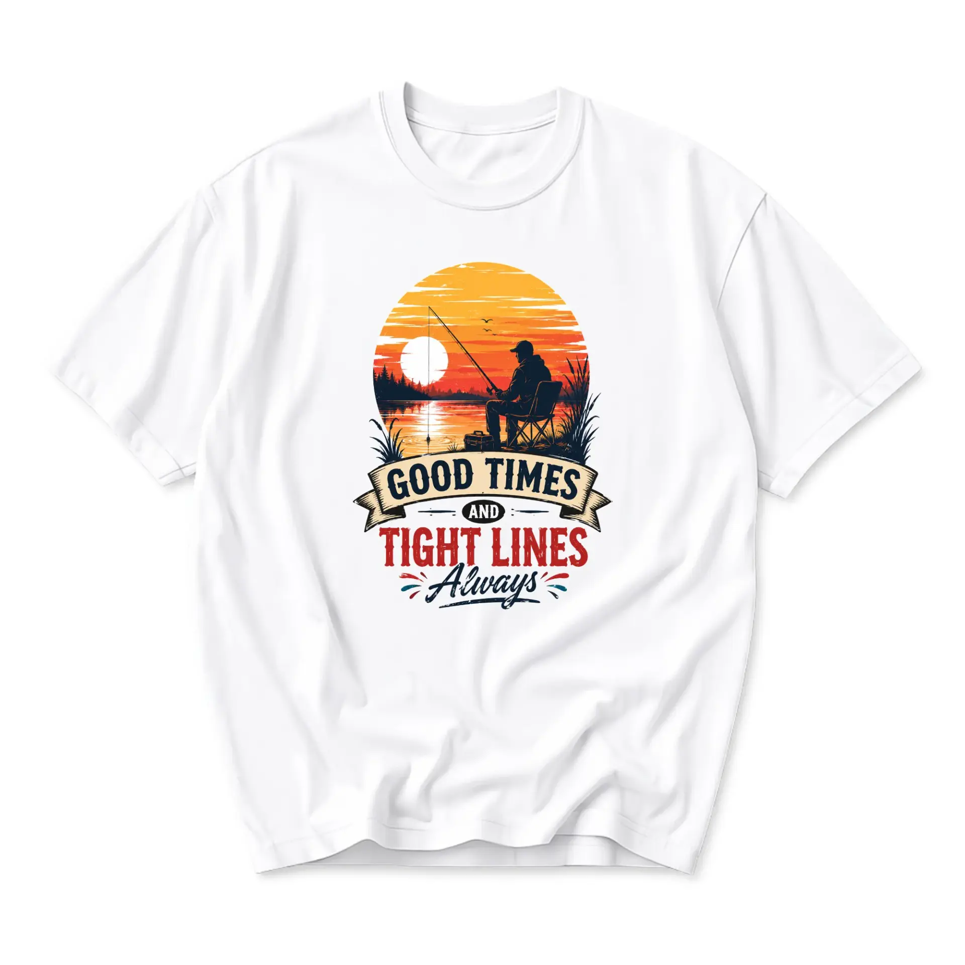 Graphic Tee Good Times and Fishing Shirt for Outdoor Enthusiasts Casual Unisex Crew Neck Short Sleeve Top