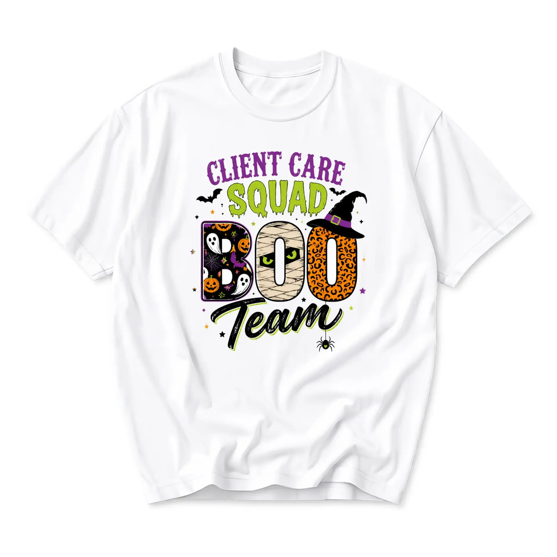 Graphic Tee Client Care Squad Boo Team Halloween Themed Unisex Crew Neck Short Sleeve Soft Casual Cotton T-Shirt Top