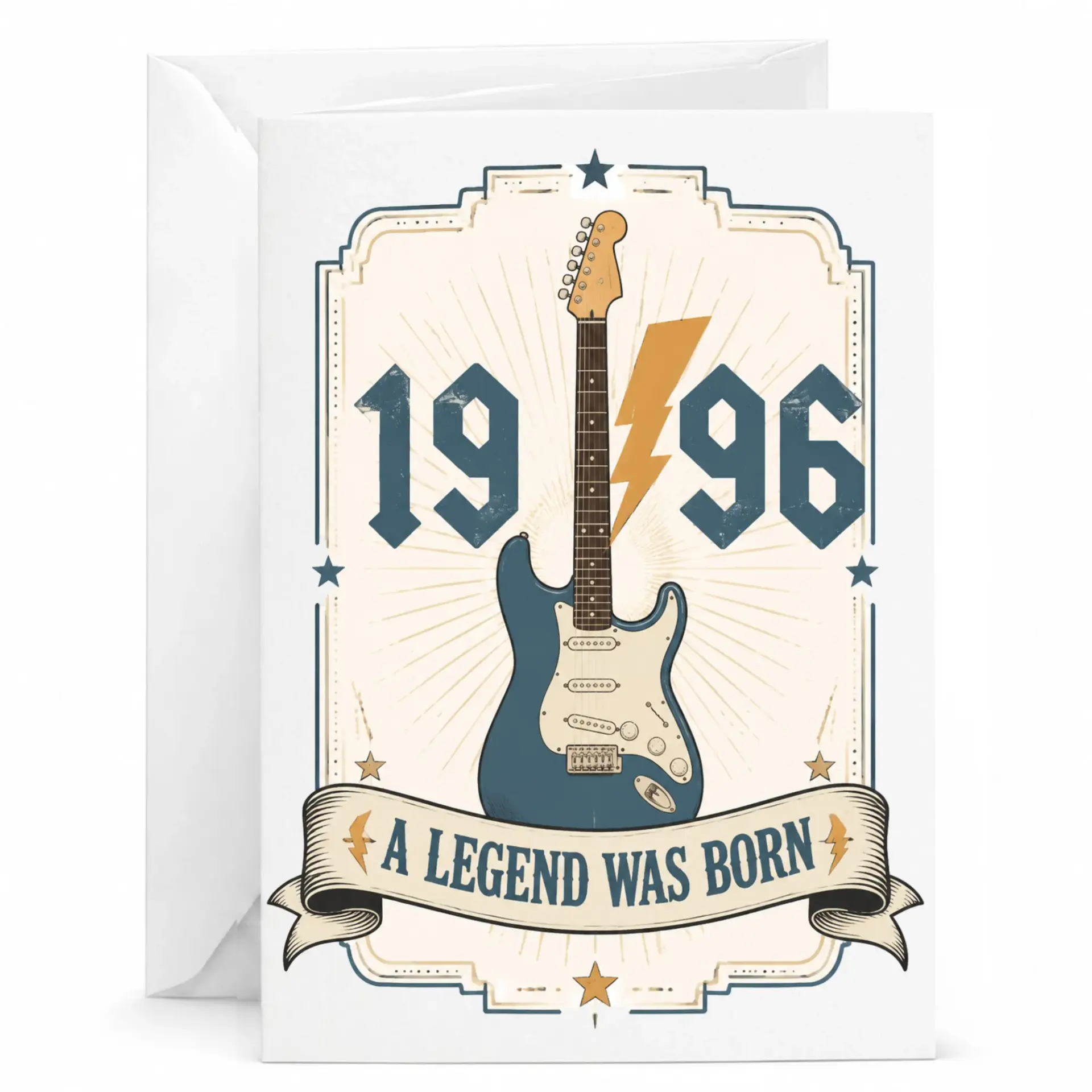 Birthday Card 1996 a Legend Was Born Vintage Electric Guitar Themed Greeting Card for Music Lovers Anniversary Celebration