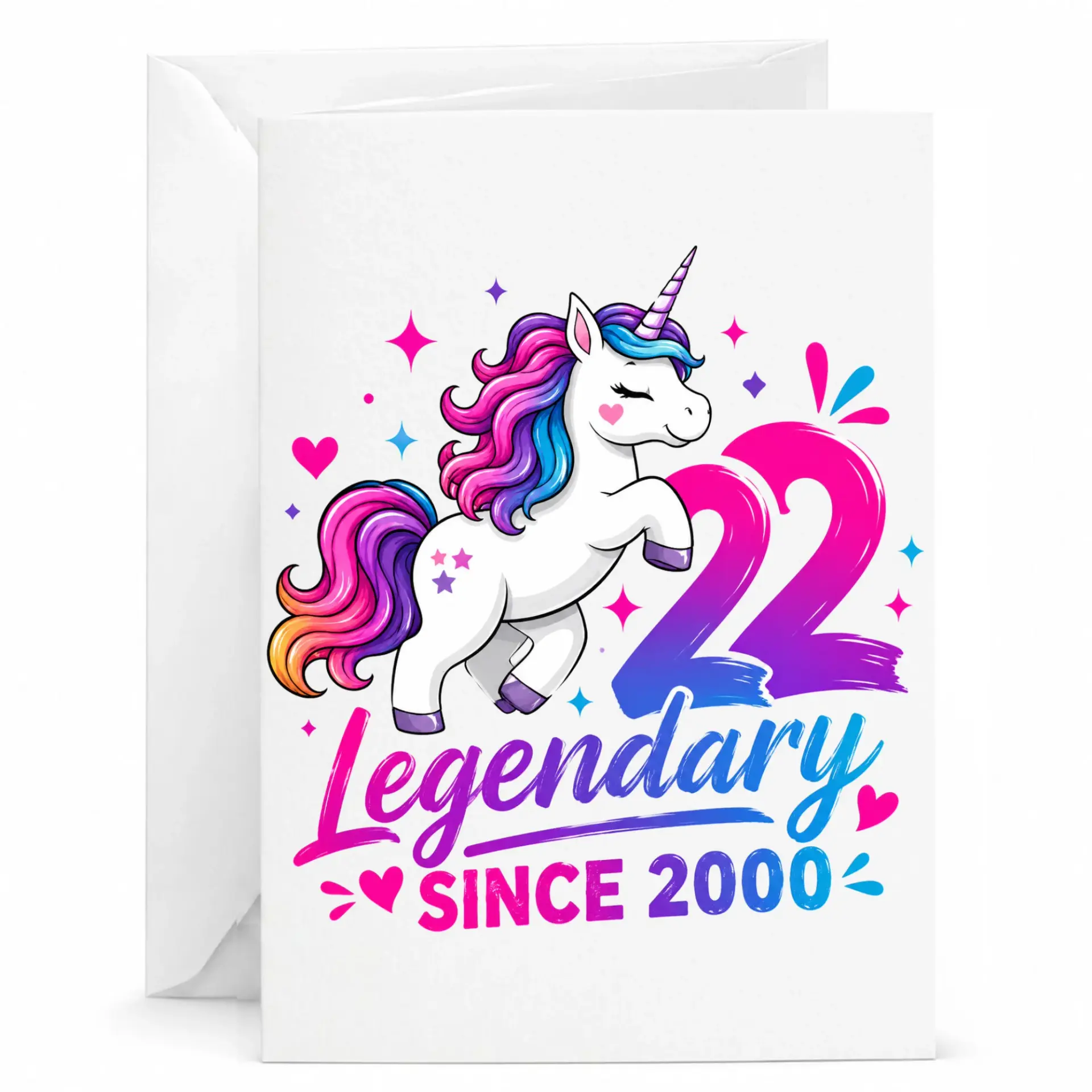 Birthday Card Legendary Since 2000 Funny Unicorn Greeting Card for Turning 22 Years Old Milestone Celebration