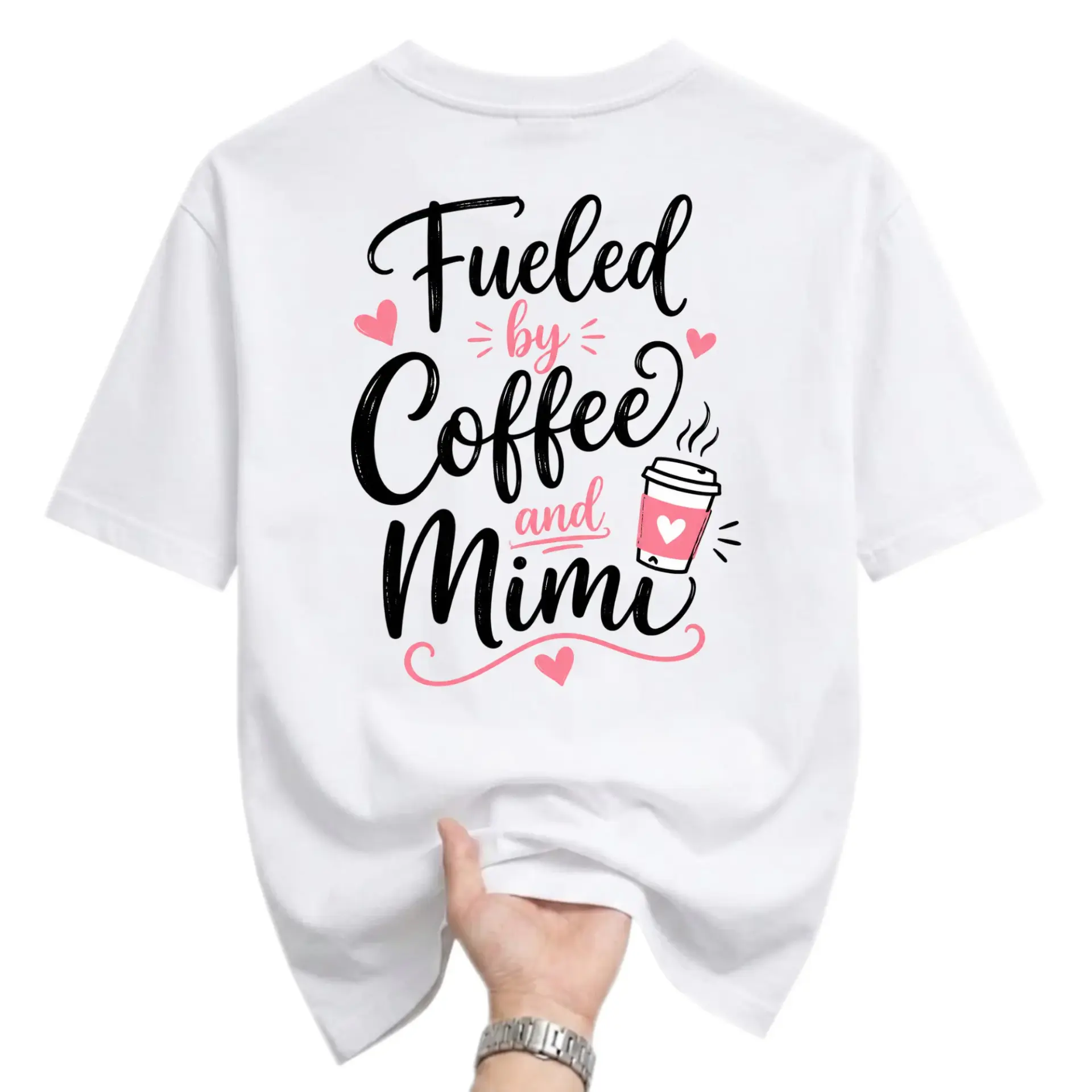 Funny Shirt Fueled by Coffee and Mimi Graphic Tee White Unisex Crew Neck