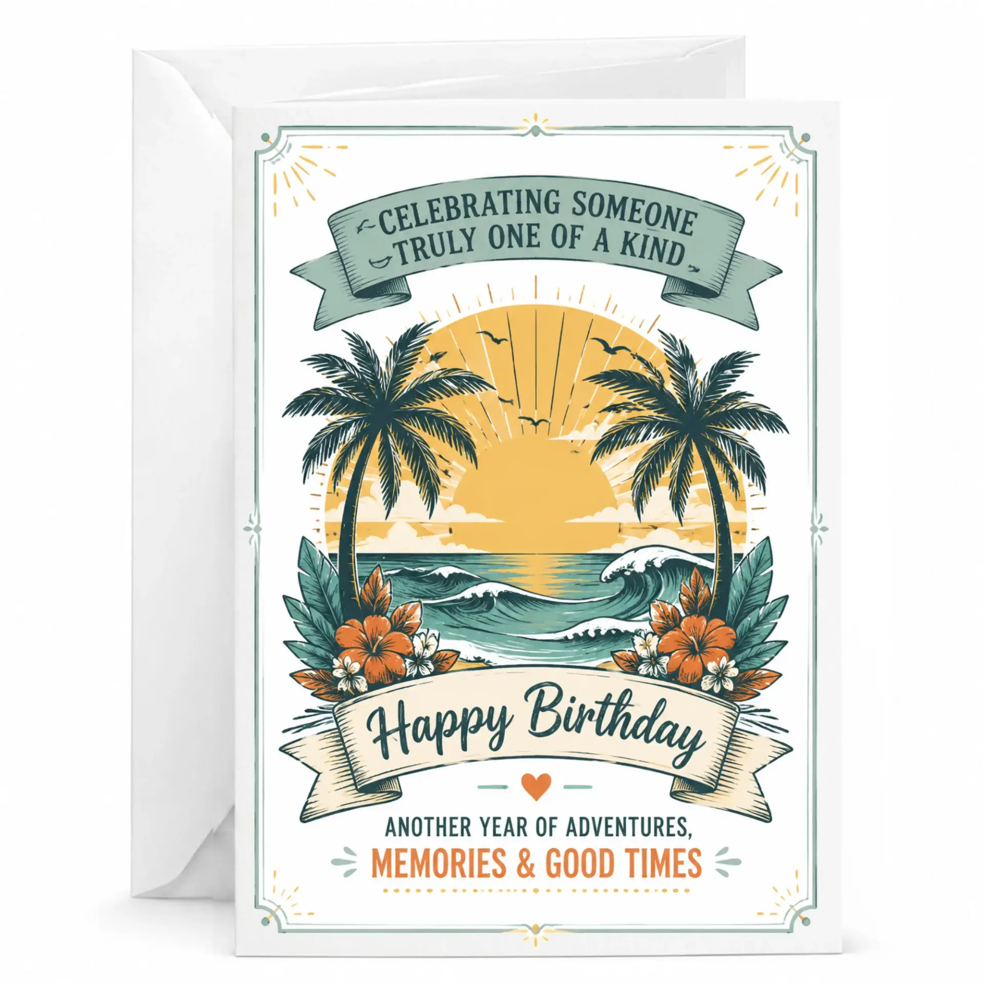 Birthday Card Celebrating Someone Truly One of a Kind with Tropical Sunset Ocean Scenery for Special Occasions