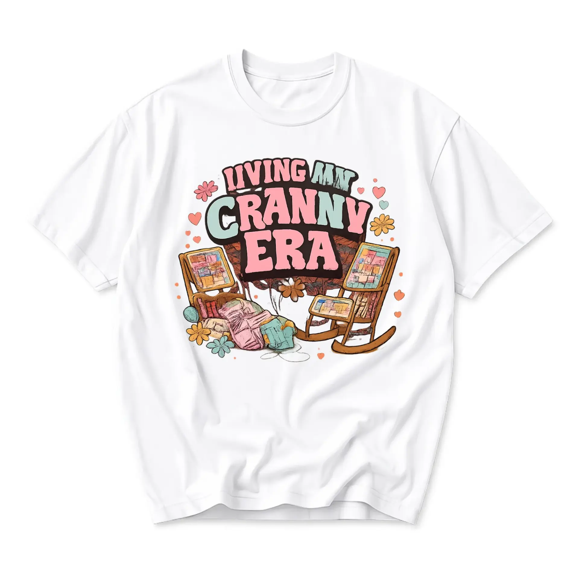 Graphic Tee Living My Granny Era Retro Style Casual Unisex Crew Neck T-Shirt Soft Cotton Blend Apparel