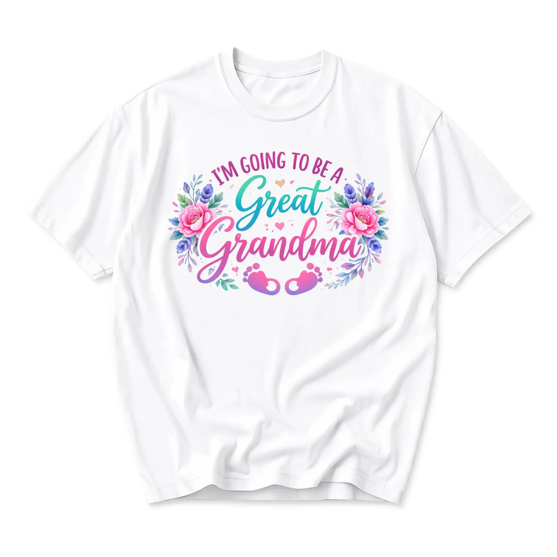 Graphic Tee I Am Going to Be a Great Grandma Floral Announcement Unisex Crew Neck Cotton Blend Casual Comfort Shirt