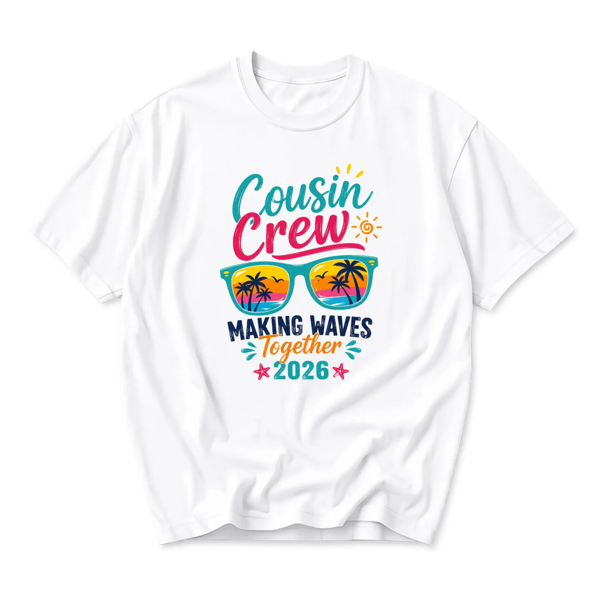 Graphic Tee Cousin Crew Making Waves Together 2026 Tropical Vacation Summer Beach Unisex Cotton Crew Neck T-Shirt