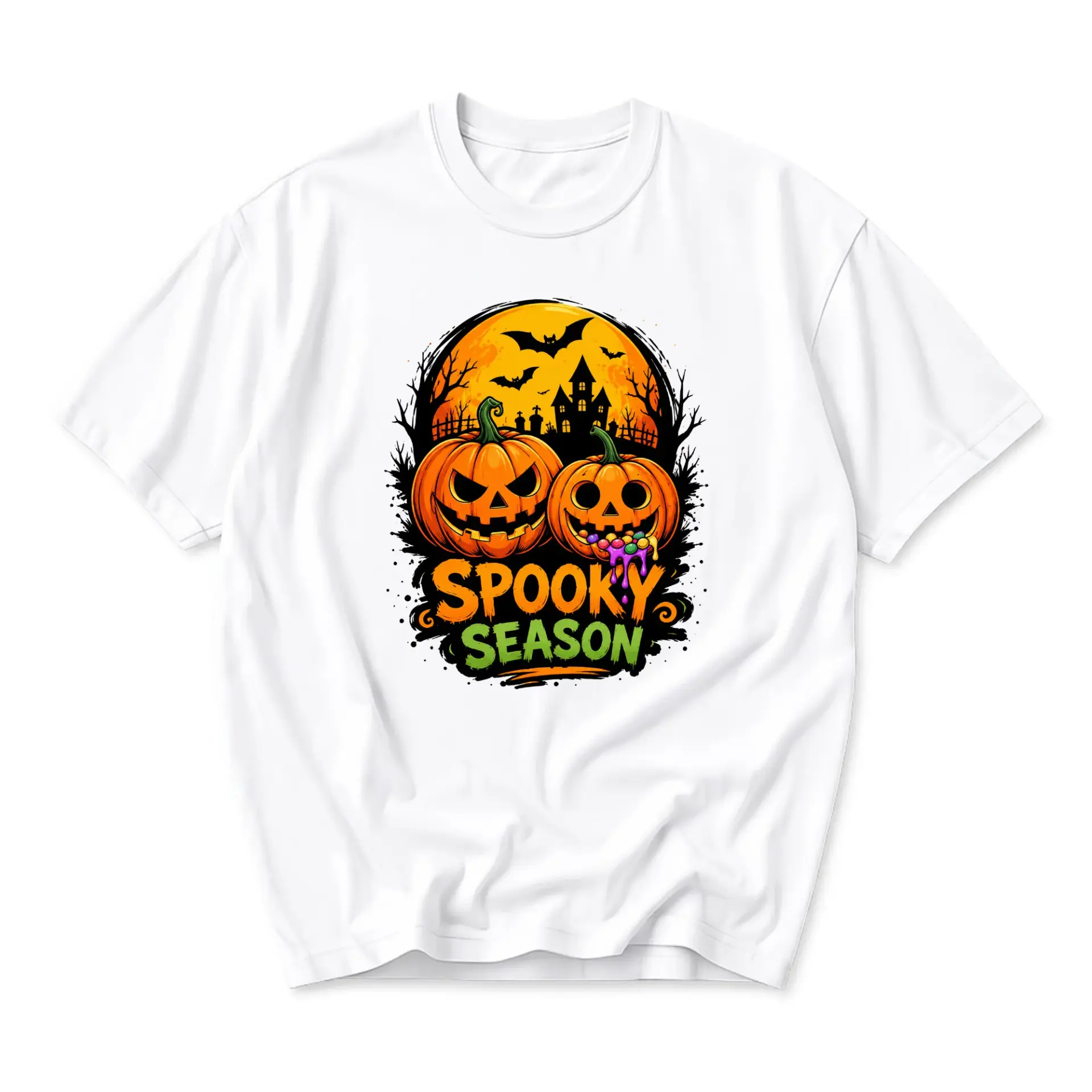 Graphic Tee Spooky Season Halloween Pumpkin Unisex Crew Neck T-Shirt Short Sleeve Casual Comfortable Everyday Top