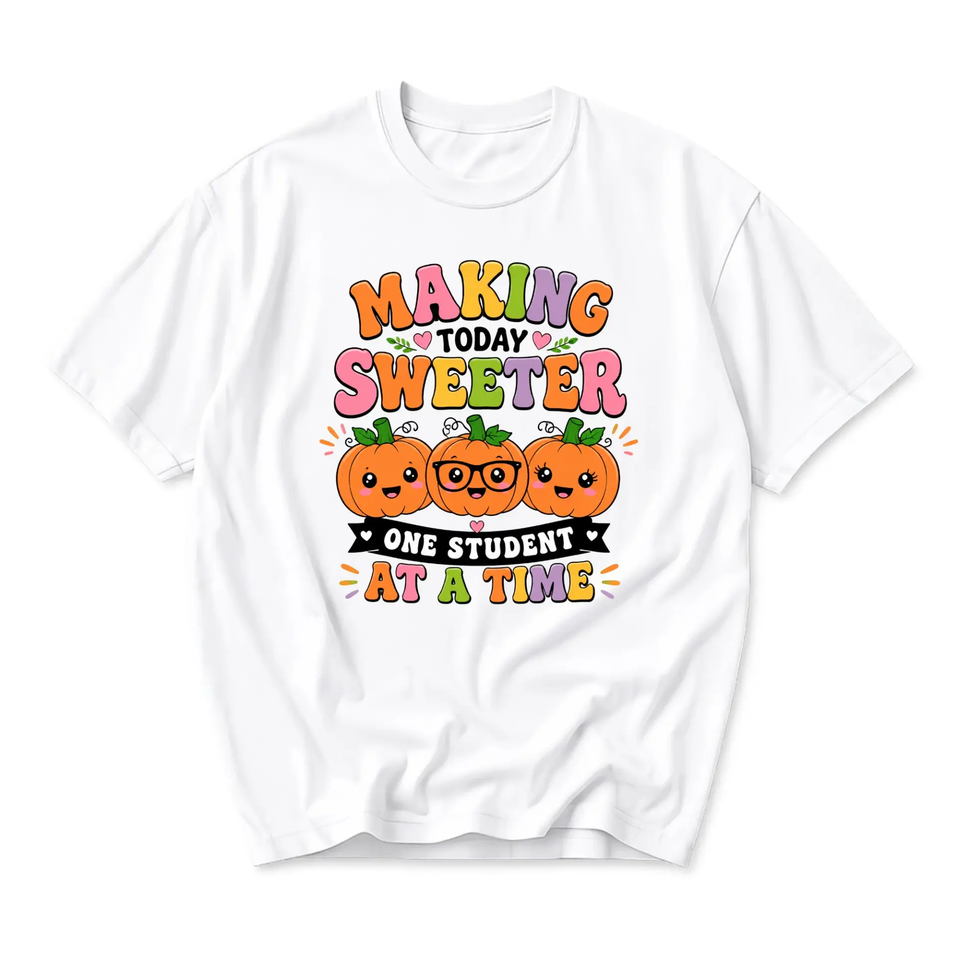 Graphic Tee Making Today Sweeter One Student at a Time Cute Pumpkin Fall Season Unisex Crew Neck Casual Shirt
