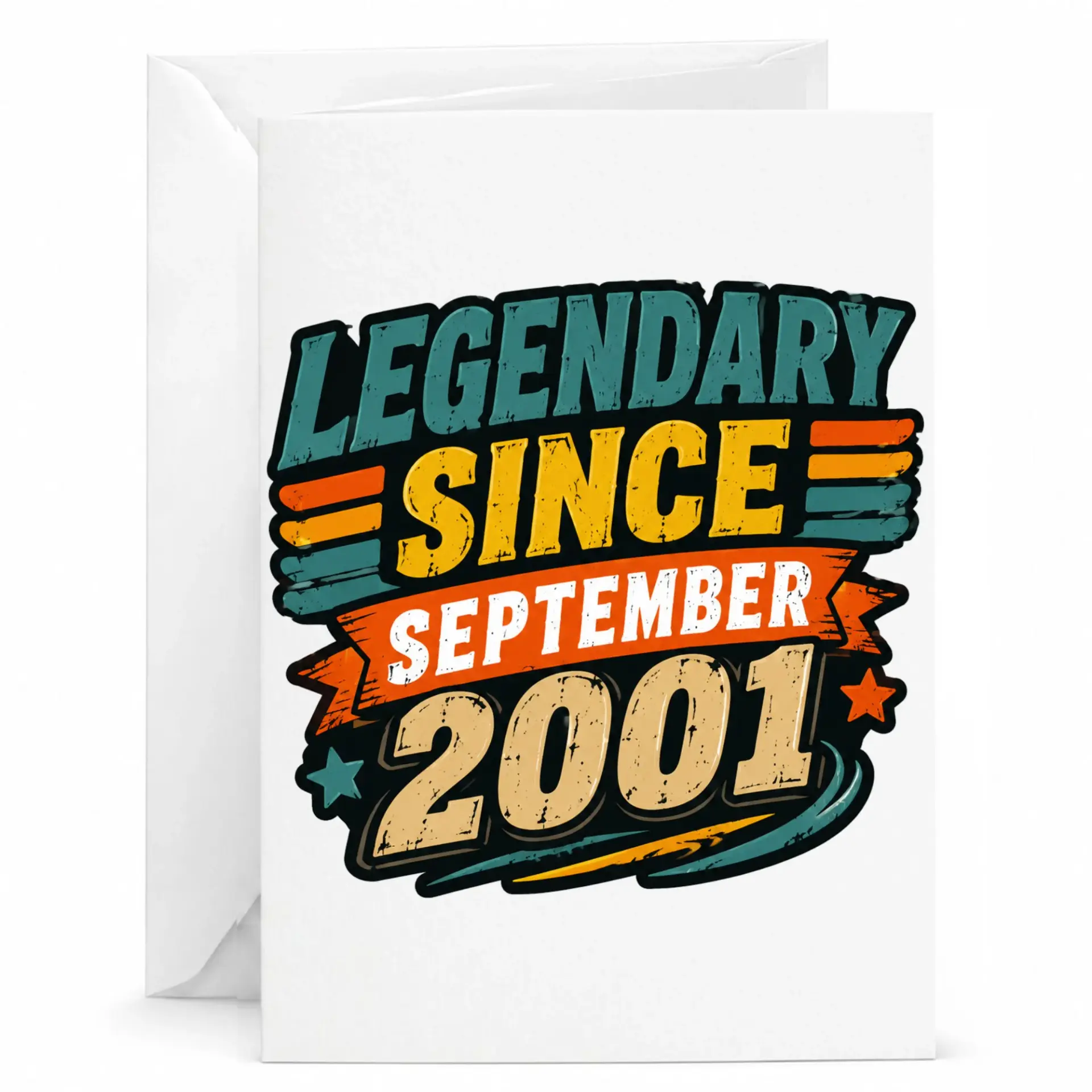 Greeting Card Legendary Since September 2001 Vintage Birthday Card for Men and Women Retro Style Celebration Note