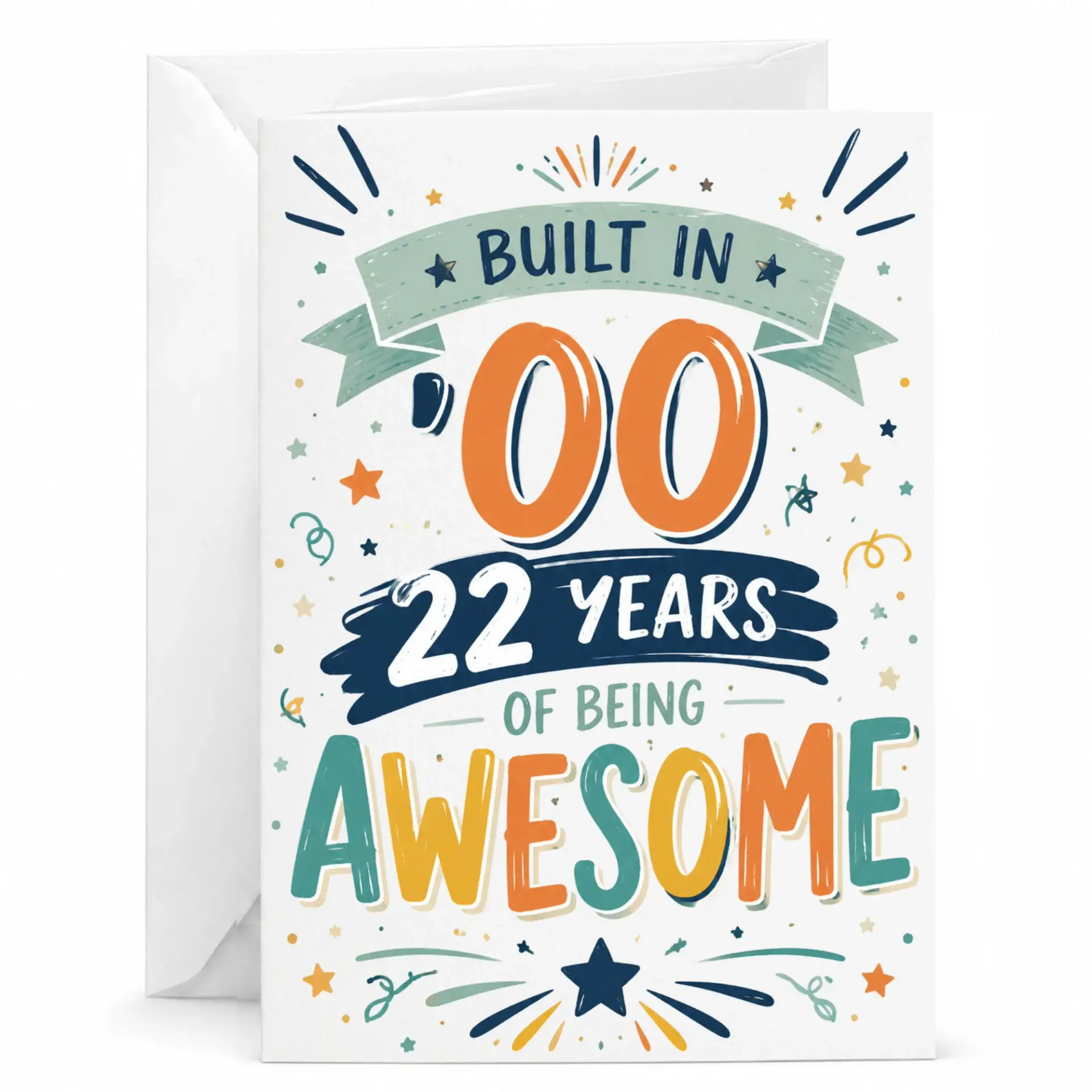 Funny Birthday Card Built in 00 22 Years of Being Awesome Retro Typography Greeting Card for Turning Twenty Two