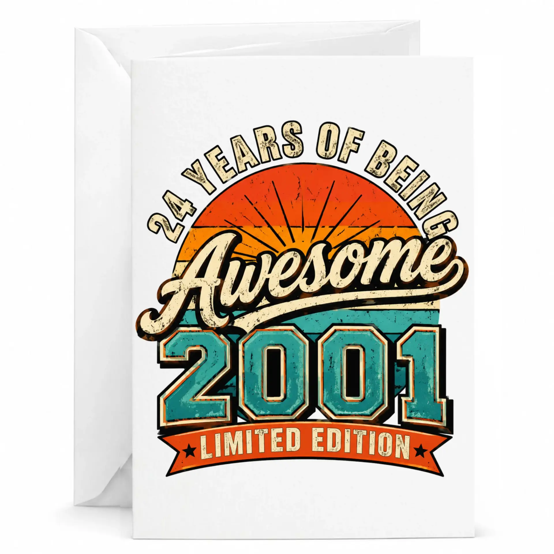 Birthday Card 24 Years of Being Awesome 2001 Limited Edition Vintage Style Greeting Card for Milestone Celebration
