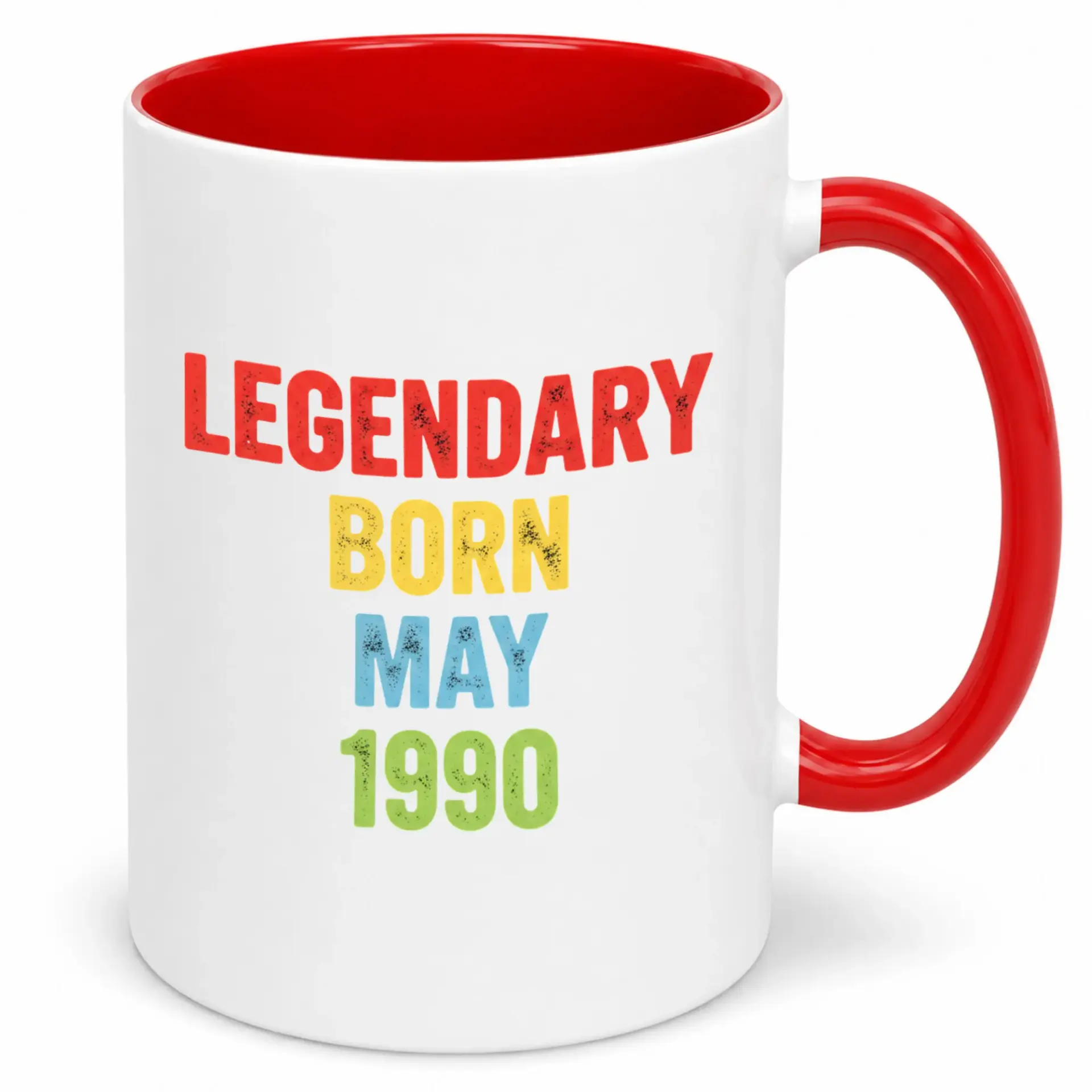 Coffee Mug for May Birthday Celebration Legendary Born 1990 Retro Distressed Design Unique Gift Idea Friends Family Coworkers