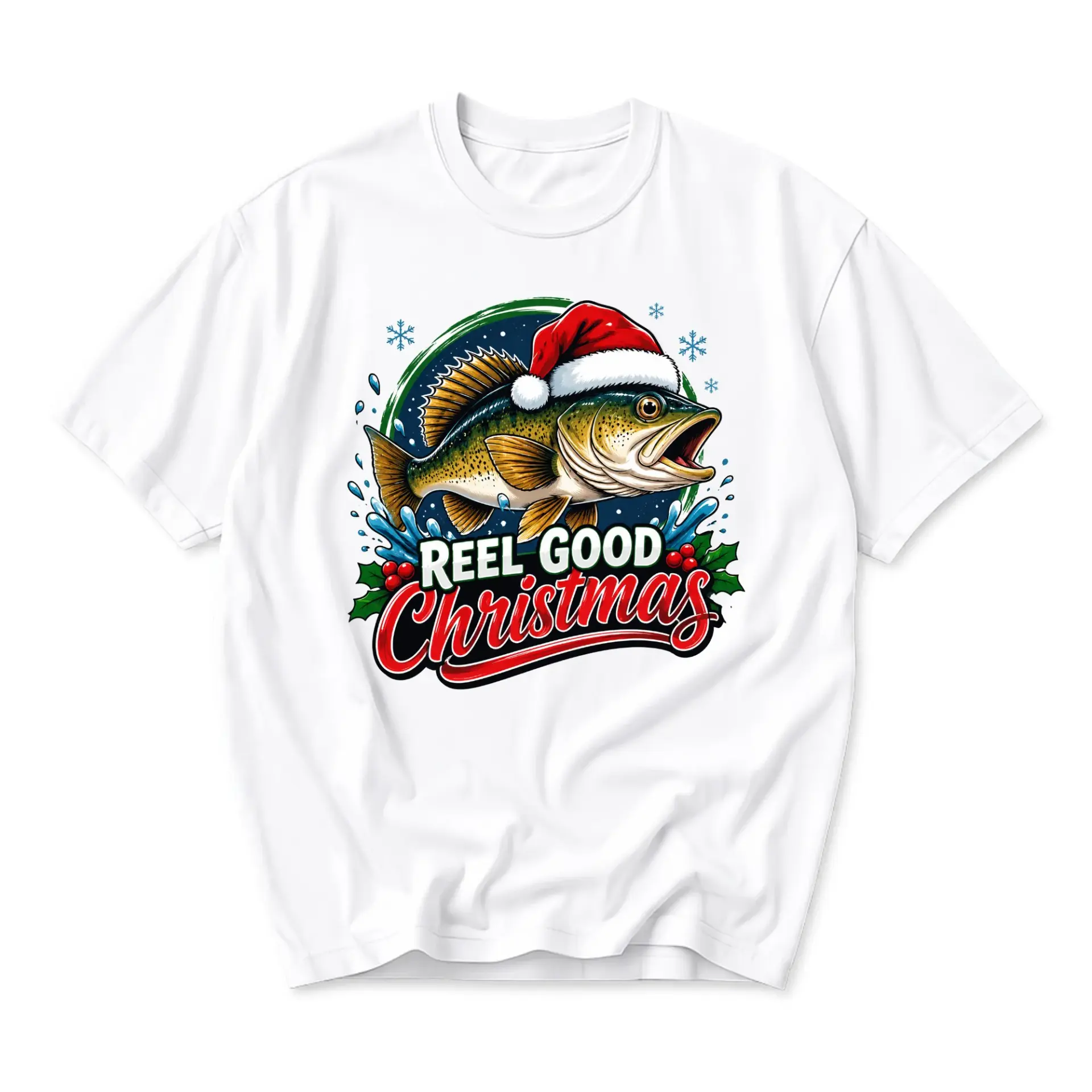 Funny Shirt Reel Good Christmas Fish Graphic Tee Unisex Holiday Crew Neck