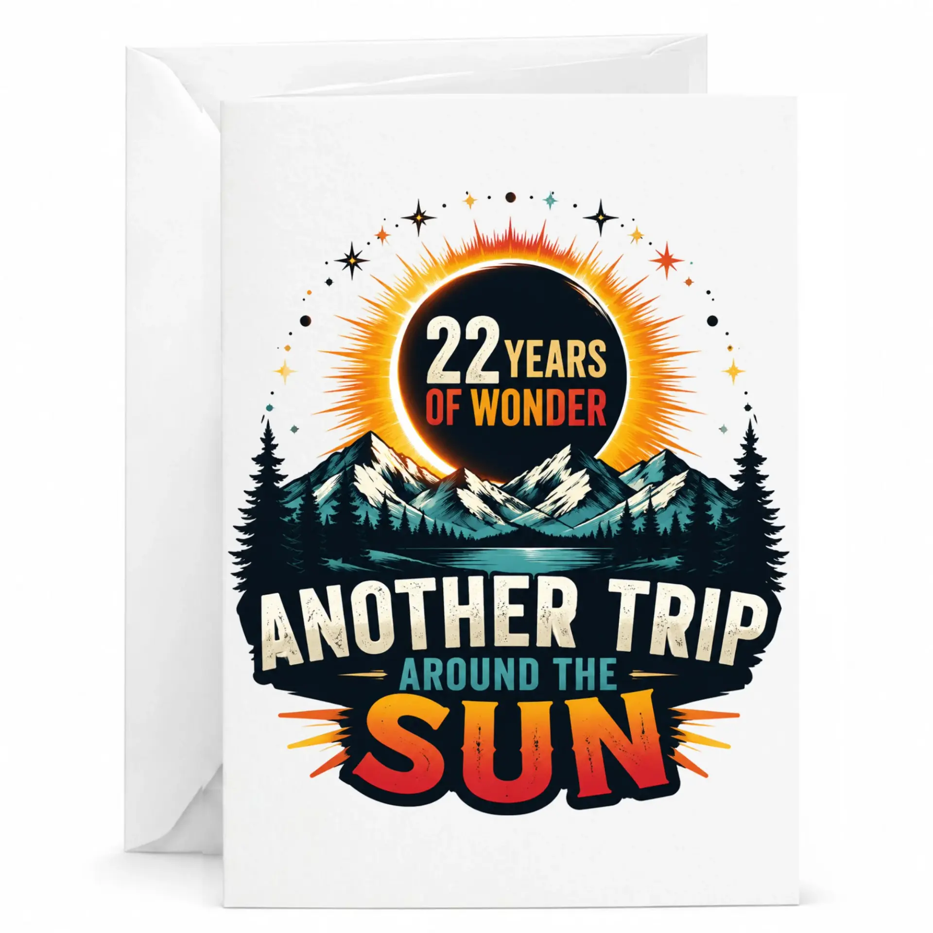 Birthday Card 22 Years of Wonder Another Trip Around the Sun Greeting Card for Milestone Celebration and Special Occasion