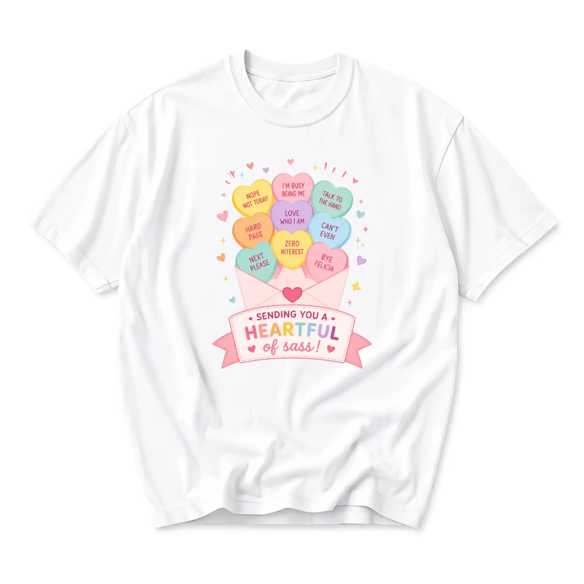 Graphic Tee Heart Candy Sassy Humor T-Shirt Casual Unisex Crew Neck Top for