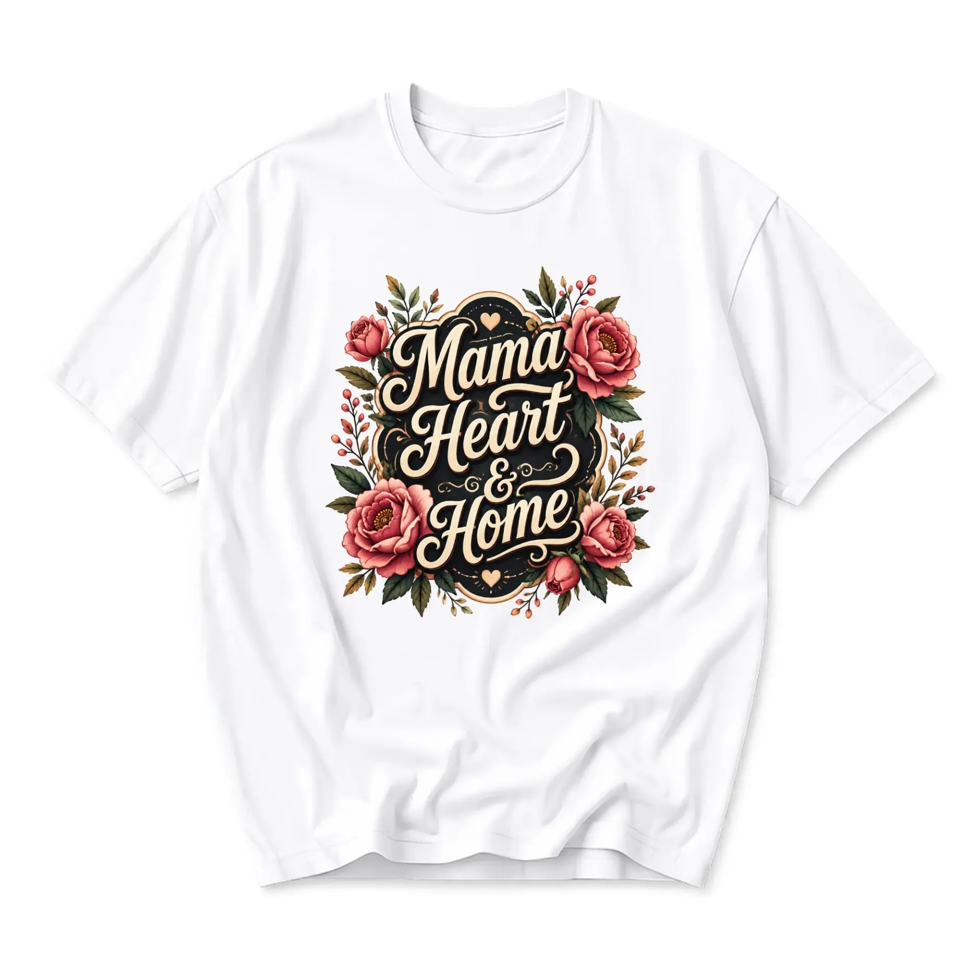 Graphic Tee Mama Heart and Home Floral Design Unisex Crew Neck Shirt for Casual Everyday Wear and Self Expression