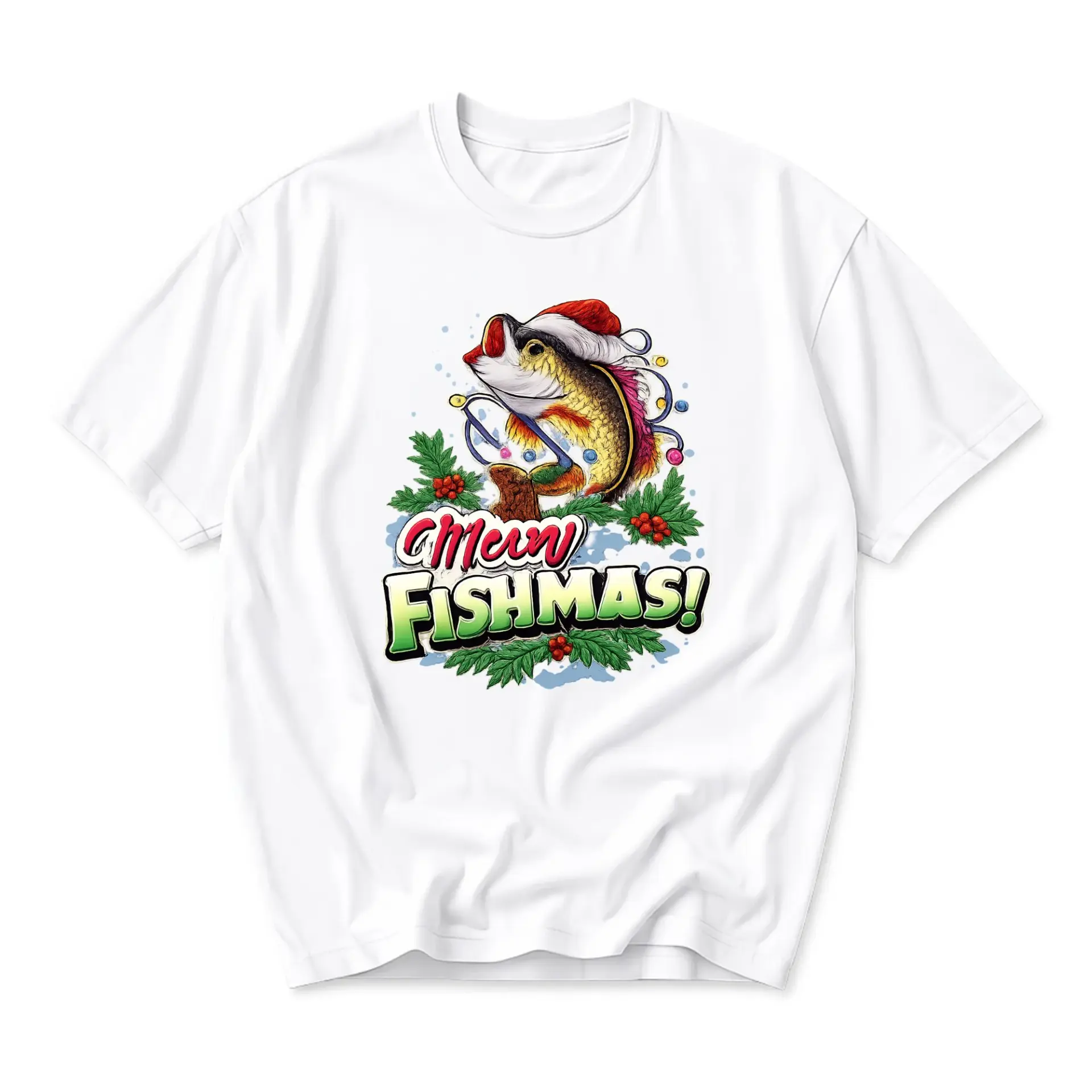 Funny Shirt Merry Fishmas Holiday Fishing Unisex Graphic Printed T-Shirt