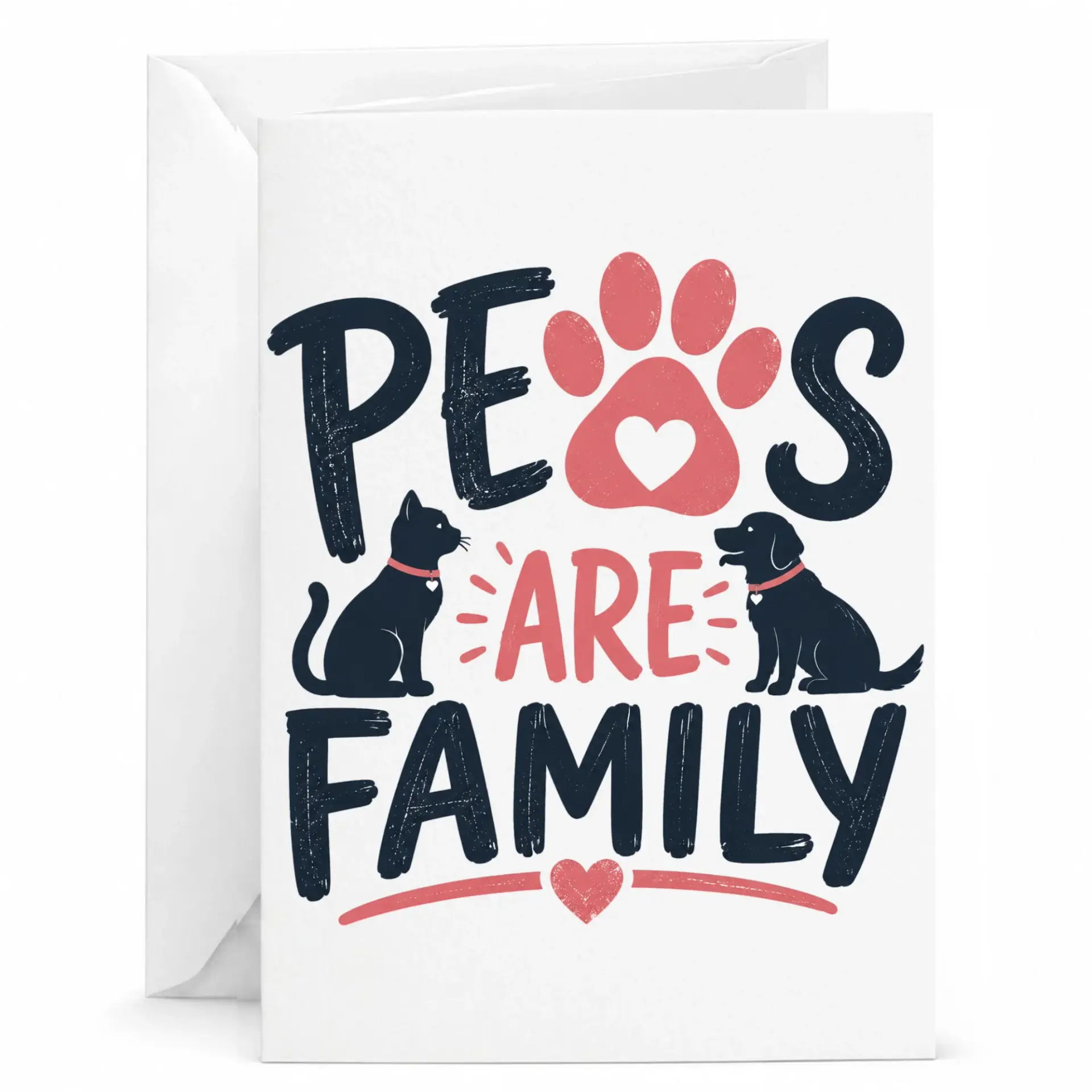 Pets Are Family Greeting Card with Envelope, Heartwarming Pet Lover Illustration for Birthday, Anniversary, or Thank You