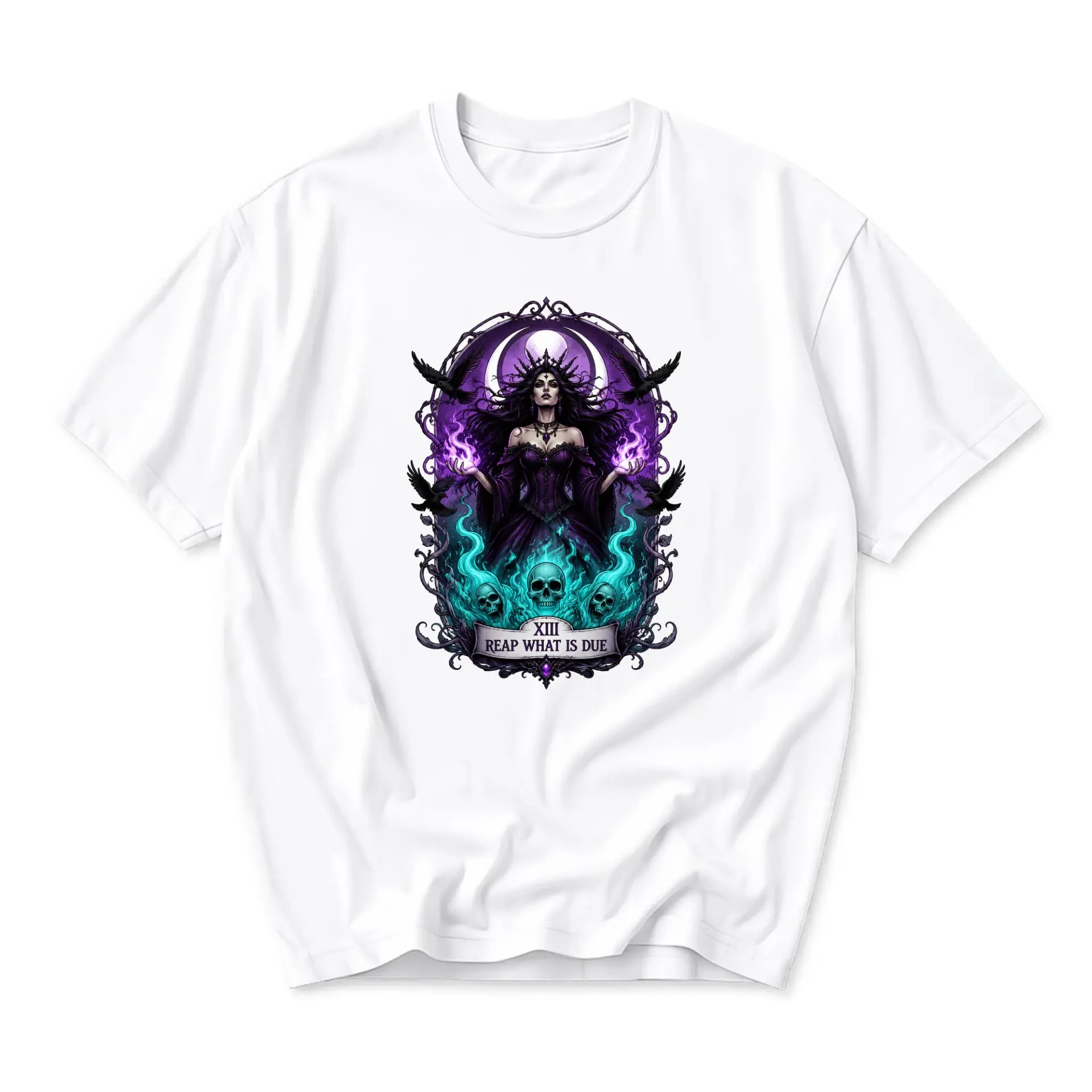 Graphic Tee Unisex Reaper Tarot Card Design Short Sleeve Crew Neck Cotton Casual Apparel for Everyday Wear and Style