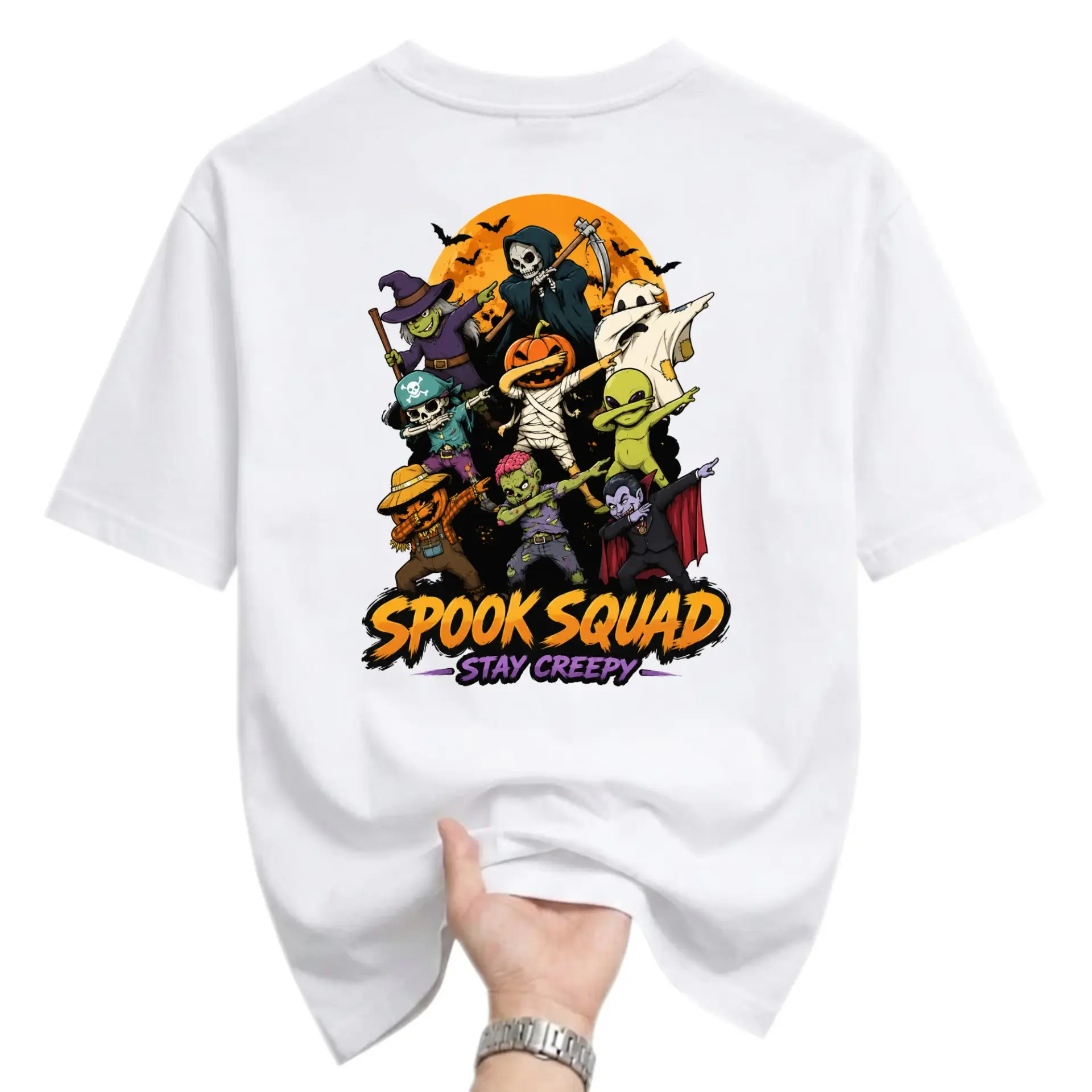 Graphic Tee Spook Squad Stay Creepy Halloween Unisex Crew Neck T-Shirt for Casual Everyday Wear and Festive Holiday