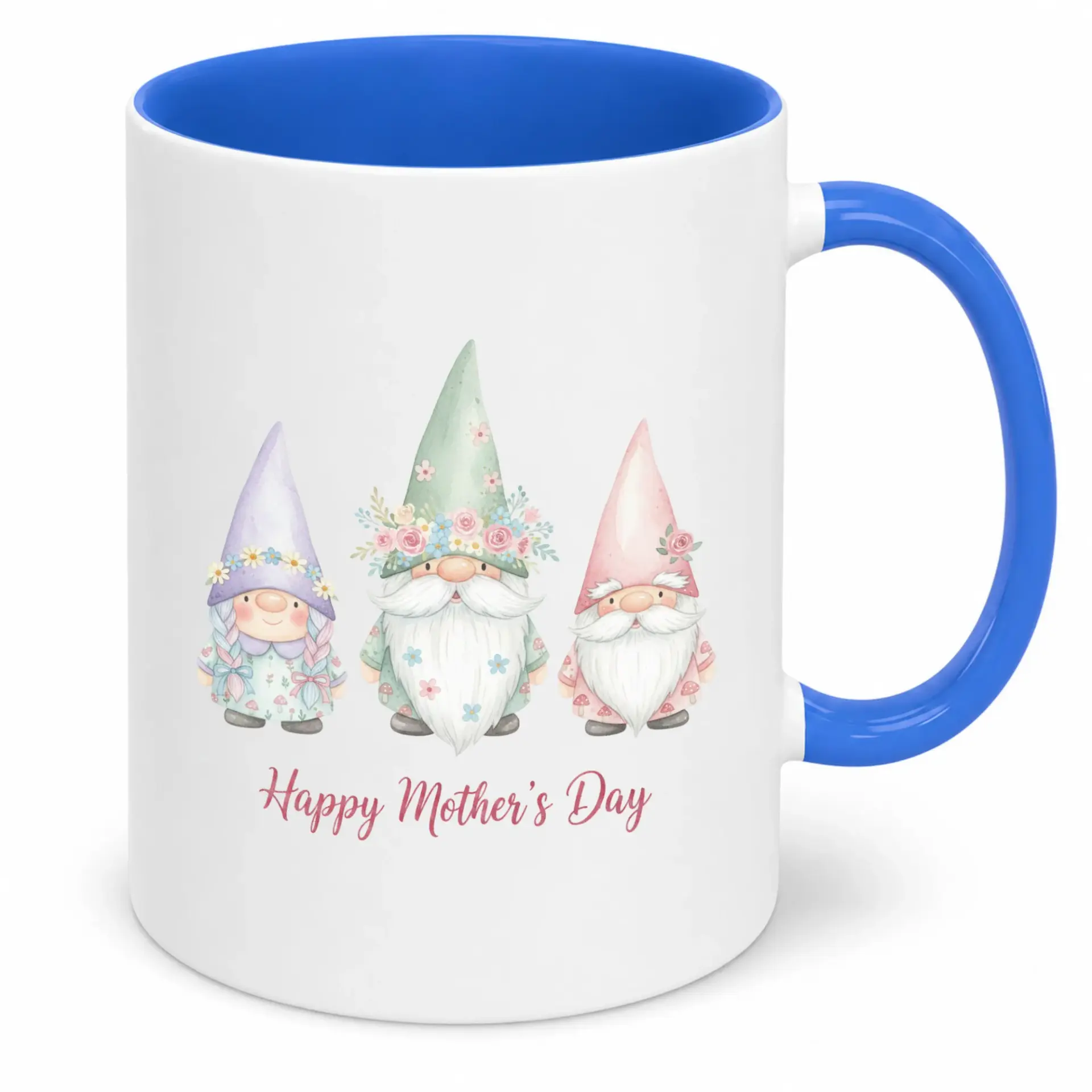 Coffee Mug Floral Gnomes Happy Mother's Day Ceramic Beverage 11oz or 15oz White Glossy Finish Gift Cup