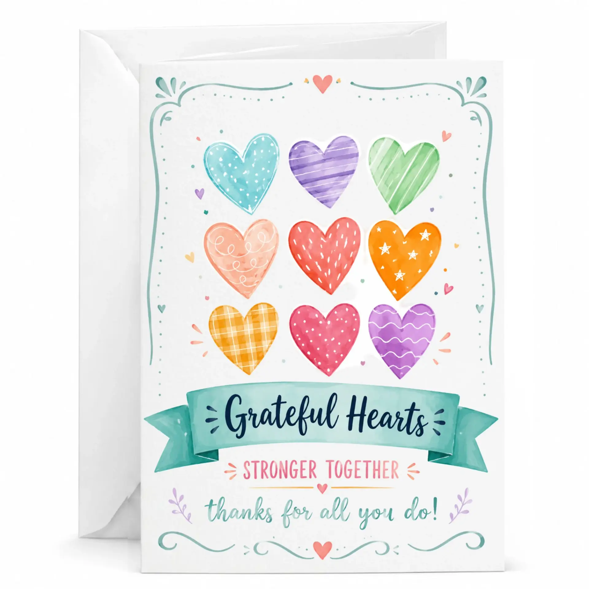 Greeting Card Grateful Hearts Note for Any Occasion Thoughtful Appreciation Stationery